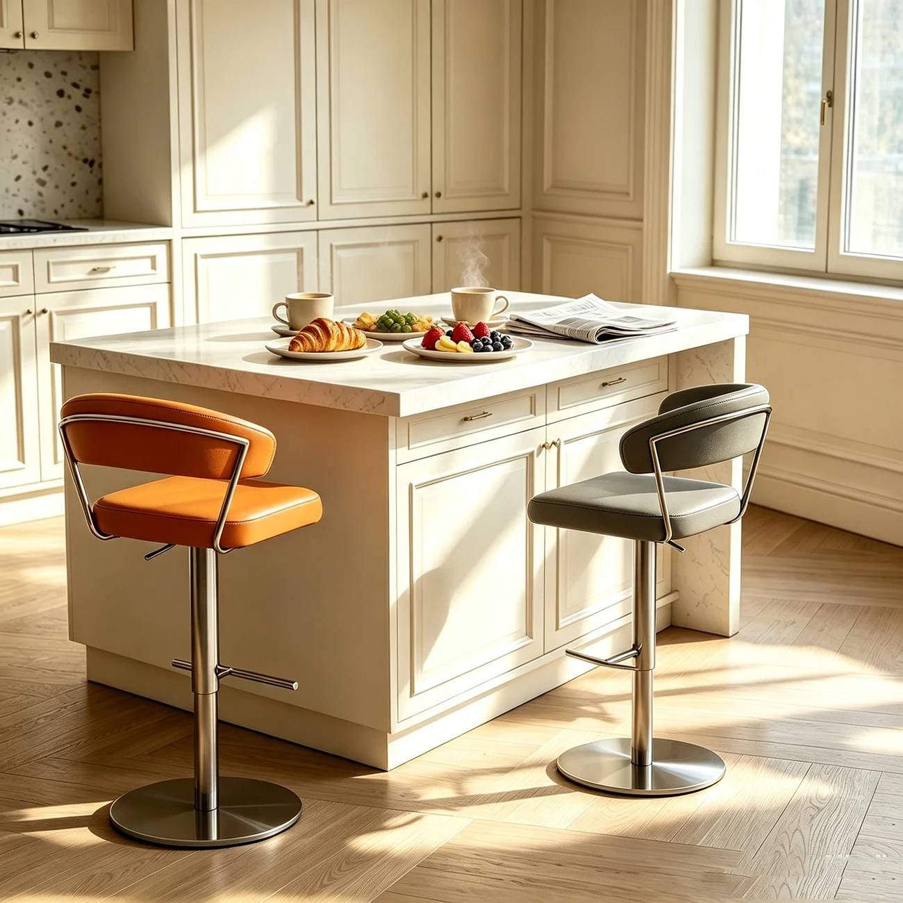 Modern Upholstered Leather Swivel Bar Stools with Adjustable Height Image - 4 | homeyfad