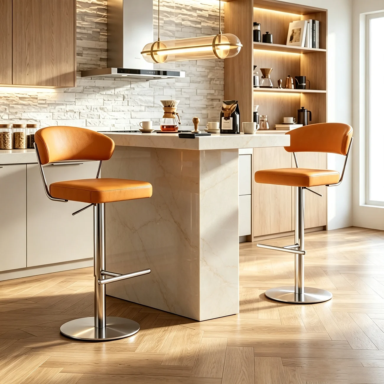 Modern Upholstered Leather Swivel Bar Stools with Adjustable Height Image - 1 | homeyfad