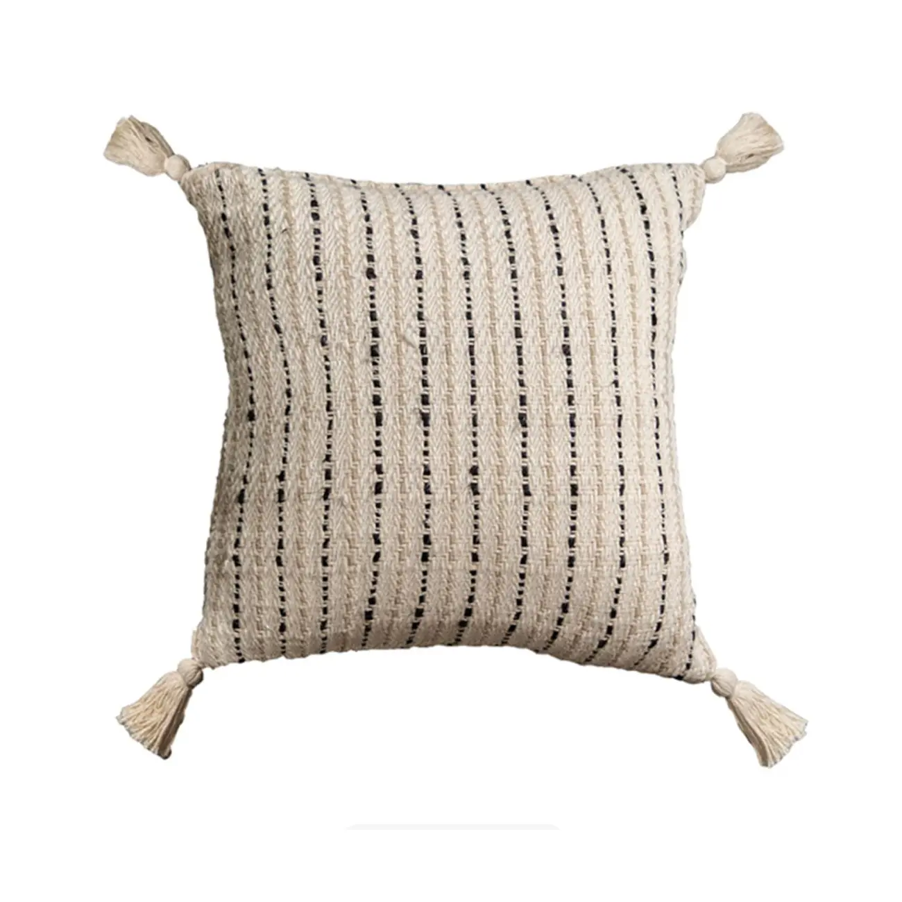 Boho Woven Tassels Cotton 18" Throw Pillow With Insert Image - 2 | homeyfad