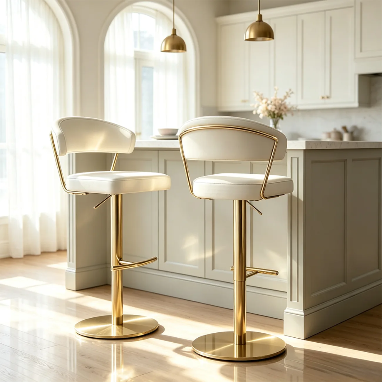 Modern Upholstered Leather Swivel Bar Stools with Adjustable Height Image - 5 | homeyfad