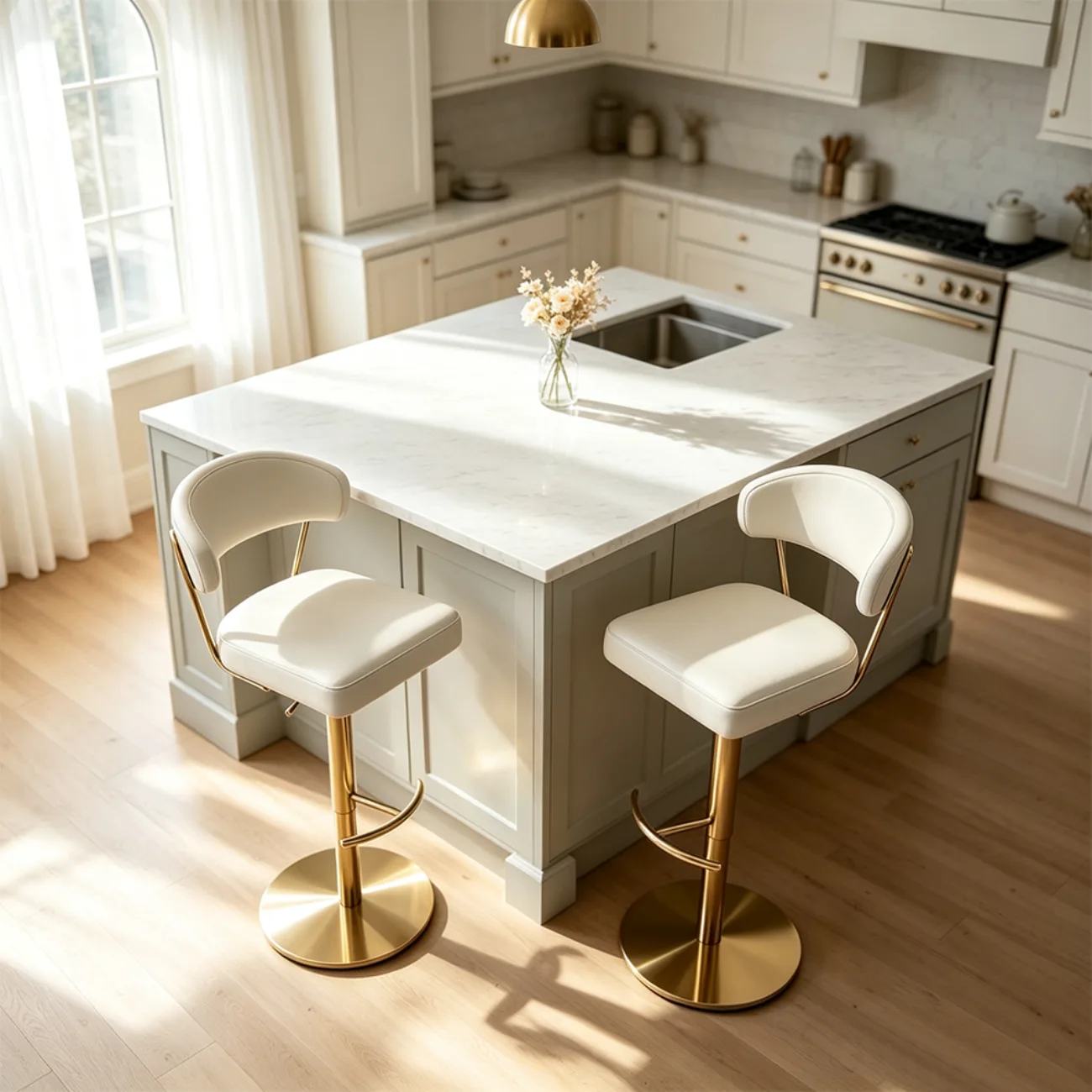 Modern Upholstered Leather Swivel Bar Stools with Adjustable Height Image - 6 | homeyfad