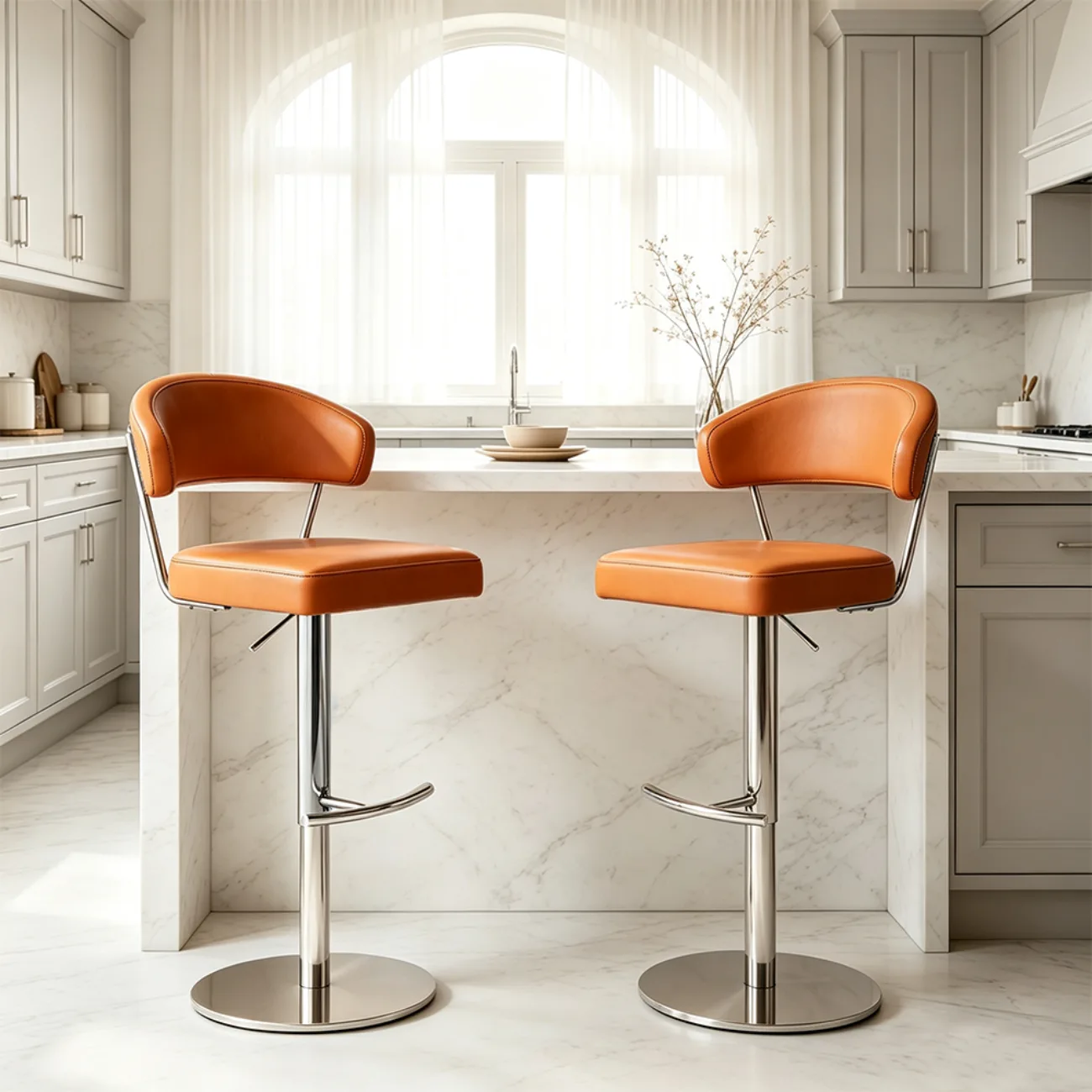 Modern Upholstered Leather Swivel Bar Stools with Adjustable Height Image - 8 | homeyfad