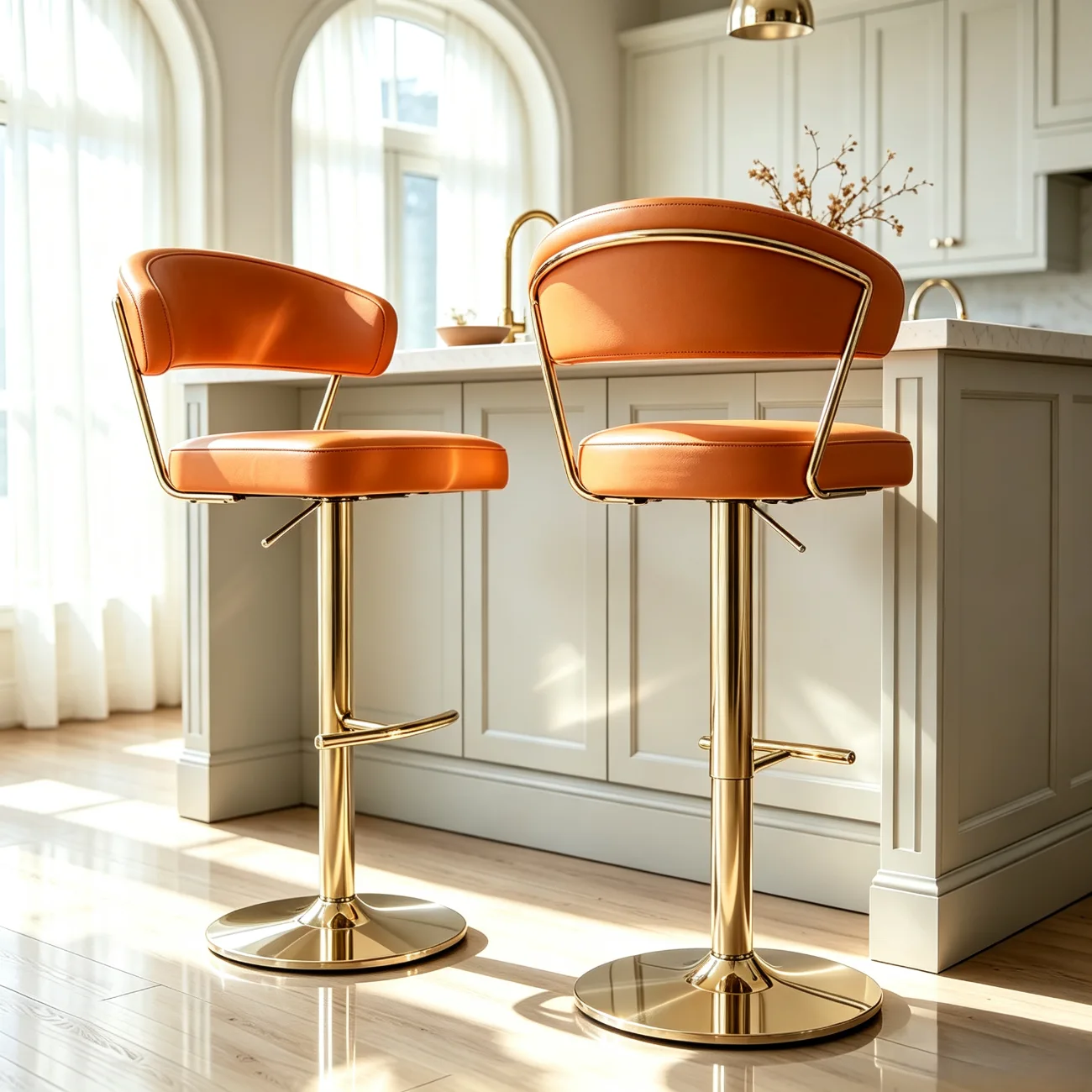 Modern Upholstered Leather Swivel Bar Stools with Adjustable Height Image - 9 | homeyfad