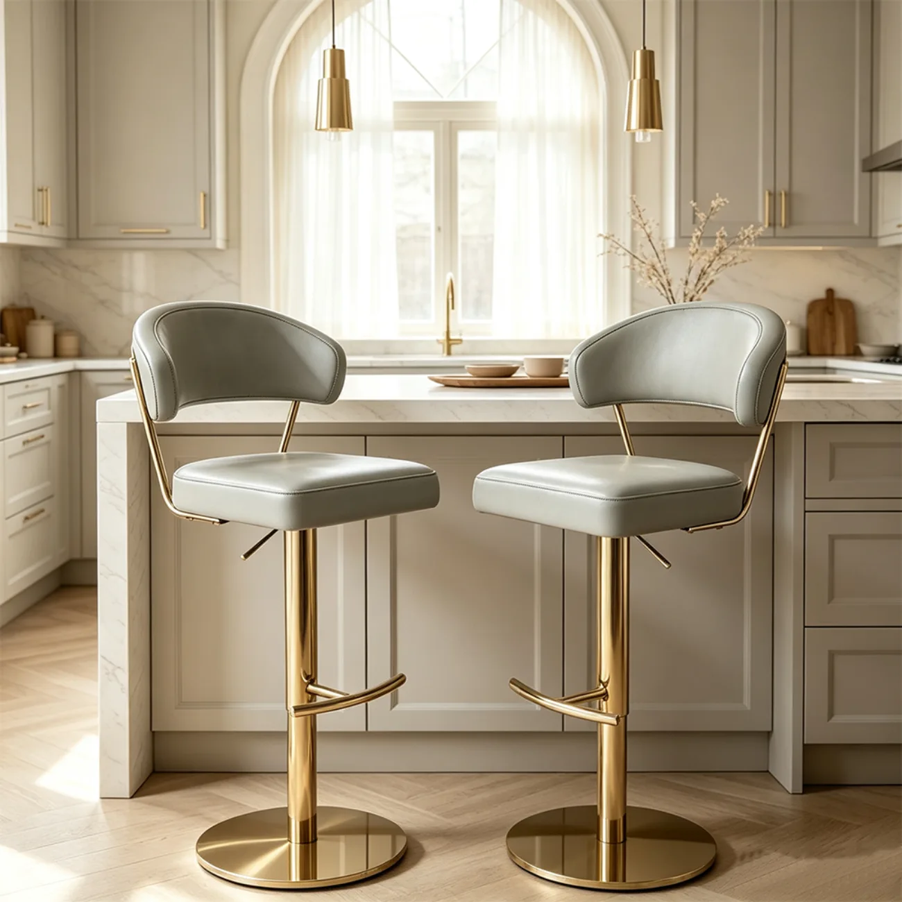 Modern Upholstered Leather Swivel Bar Stools with Adjustable Height Image - 7 | homeyfad