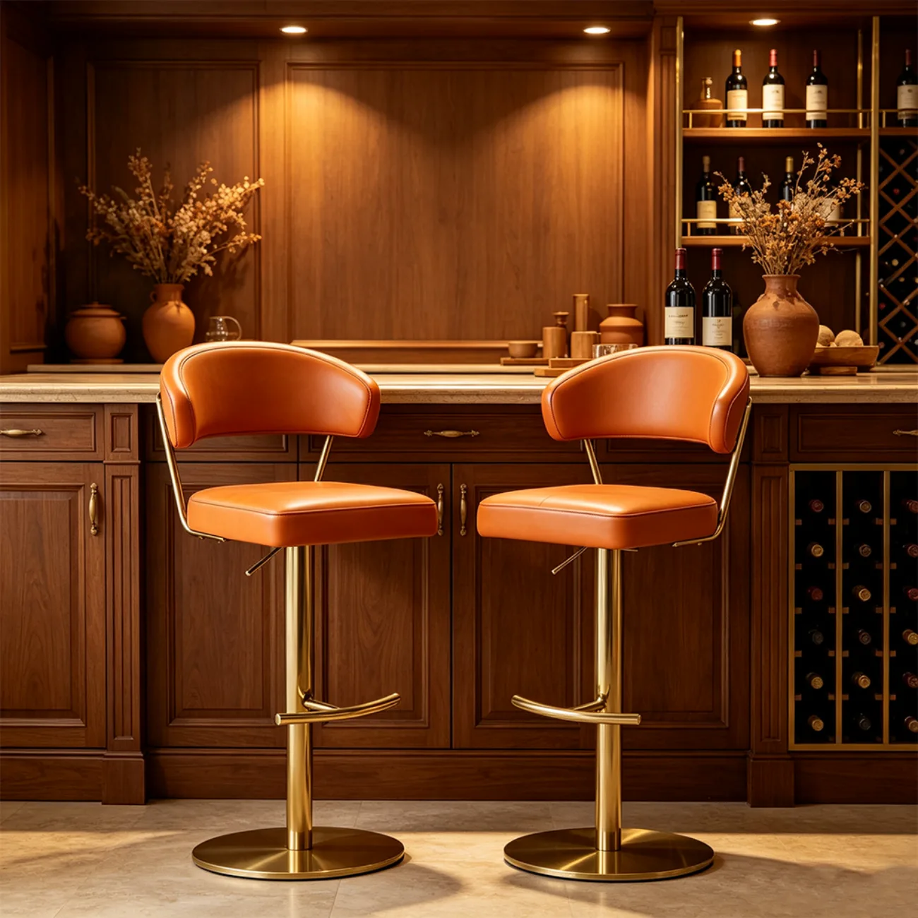 Modern Upholstered Leather Swivel Bar Stools with Adjustable Height Image - 10 | homeyfad