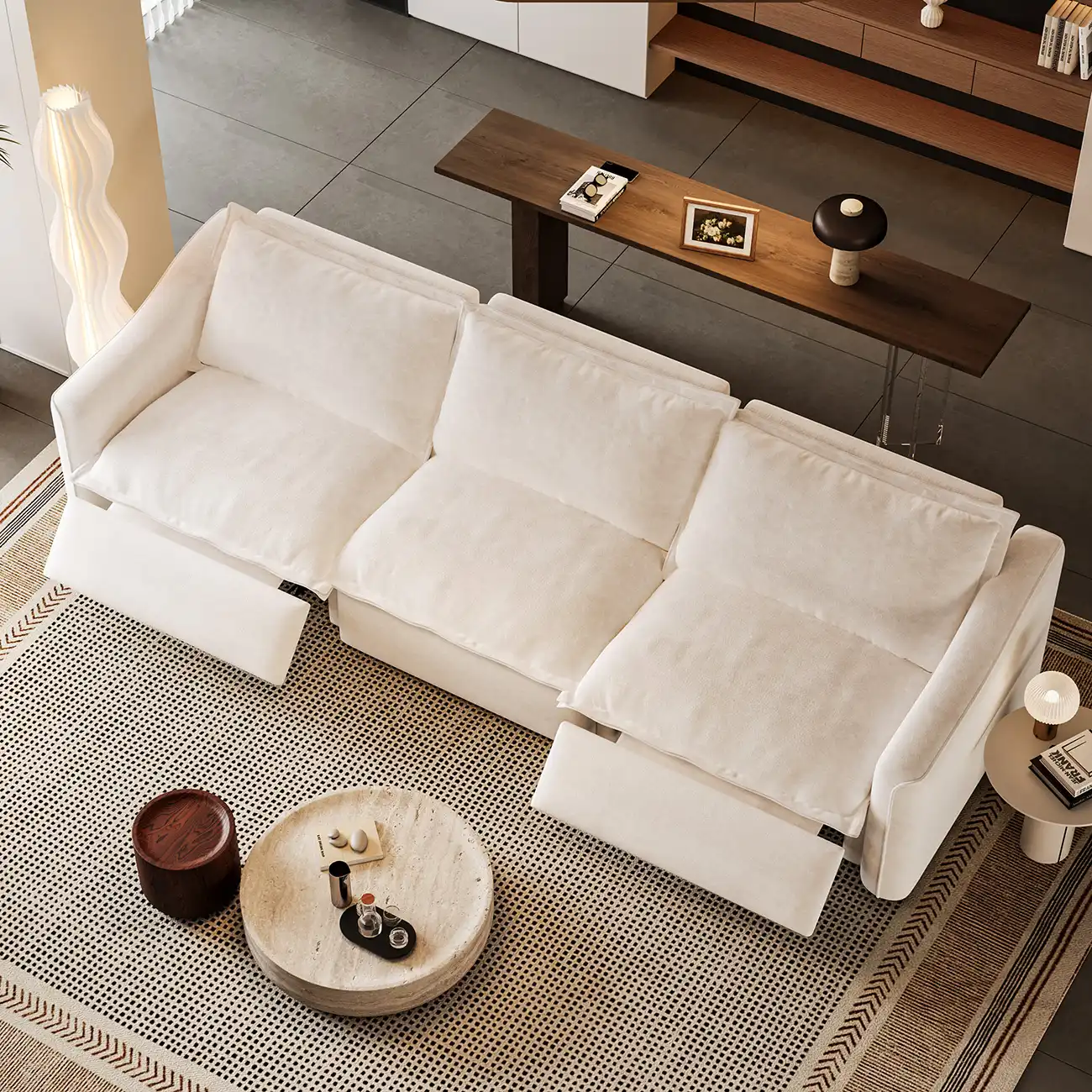 Beige Modern Living Room Power Reclining Sofa With Adjustable Footrest Image - 2 | homeyfad