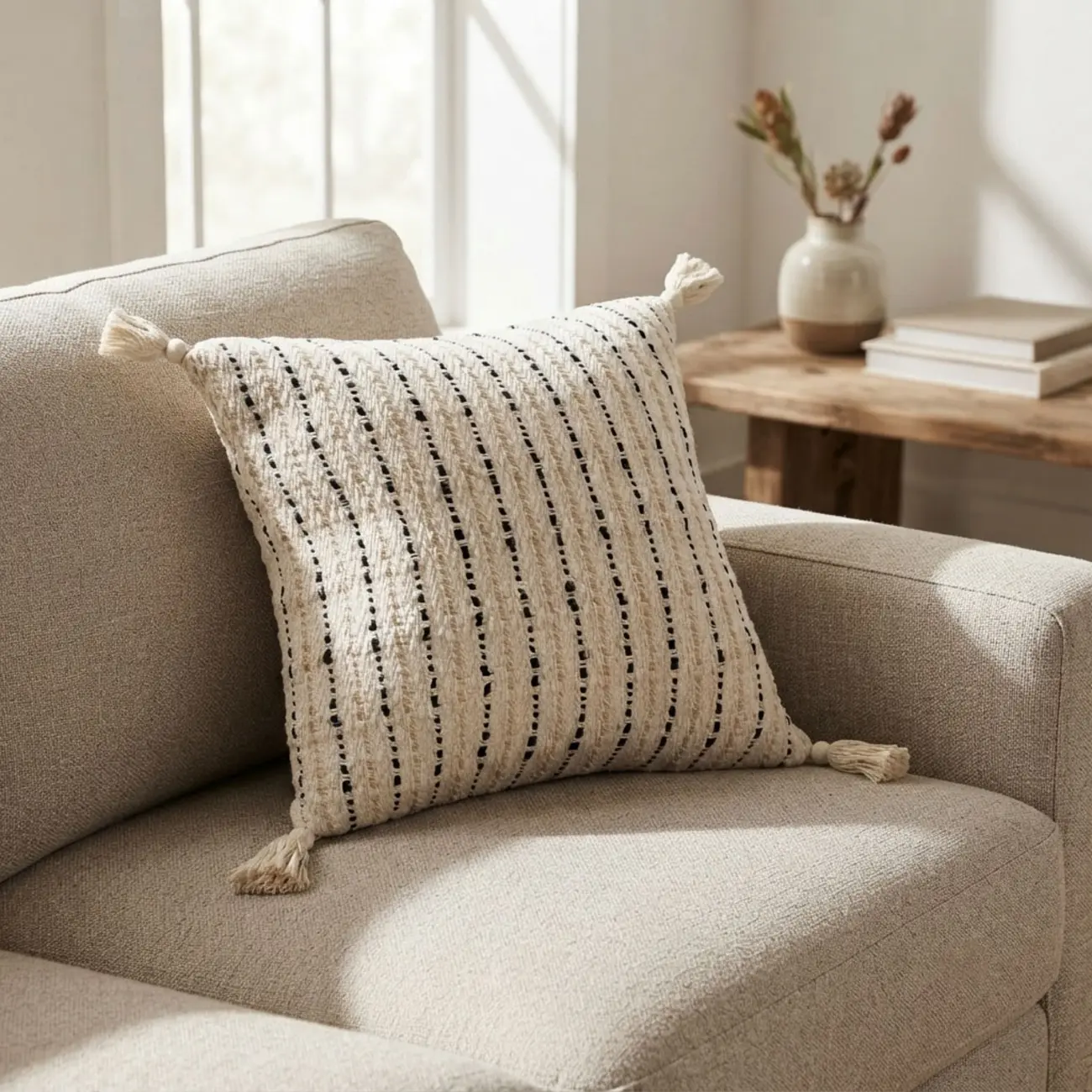 Boho Woven Tassels Cotton 18" Throw Pillow With Insert Image - 5 | homeyfad