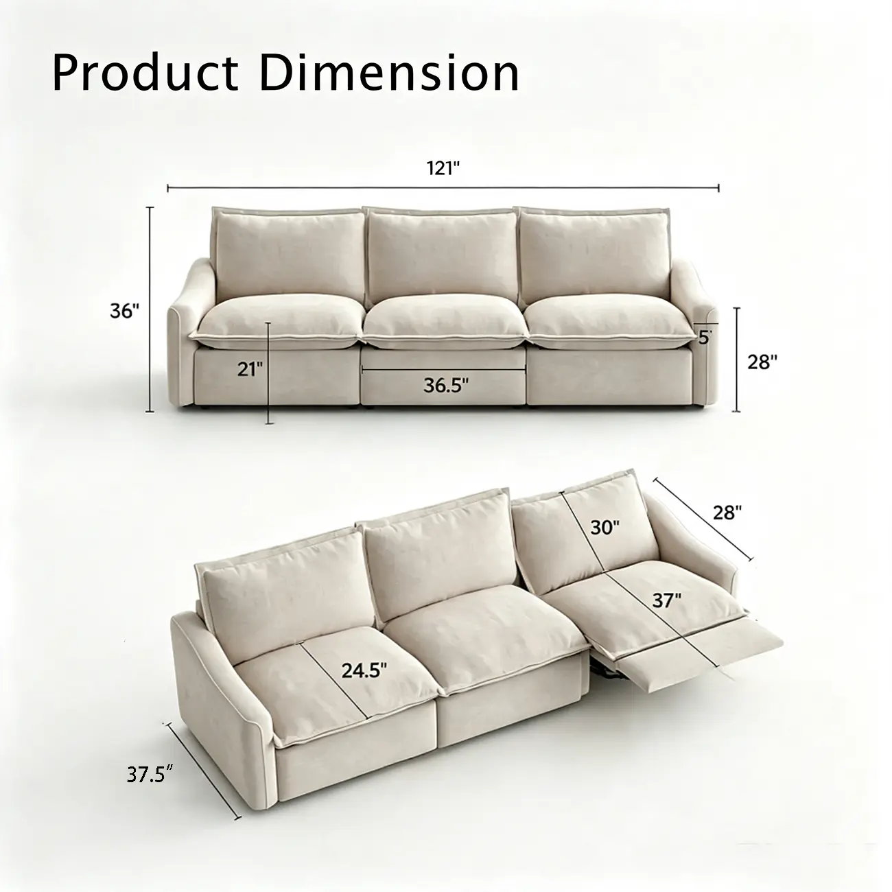 Beige Modern Living Room Power Reclining Sofa With Adjustable Footrest Image - 20 | homeyfad