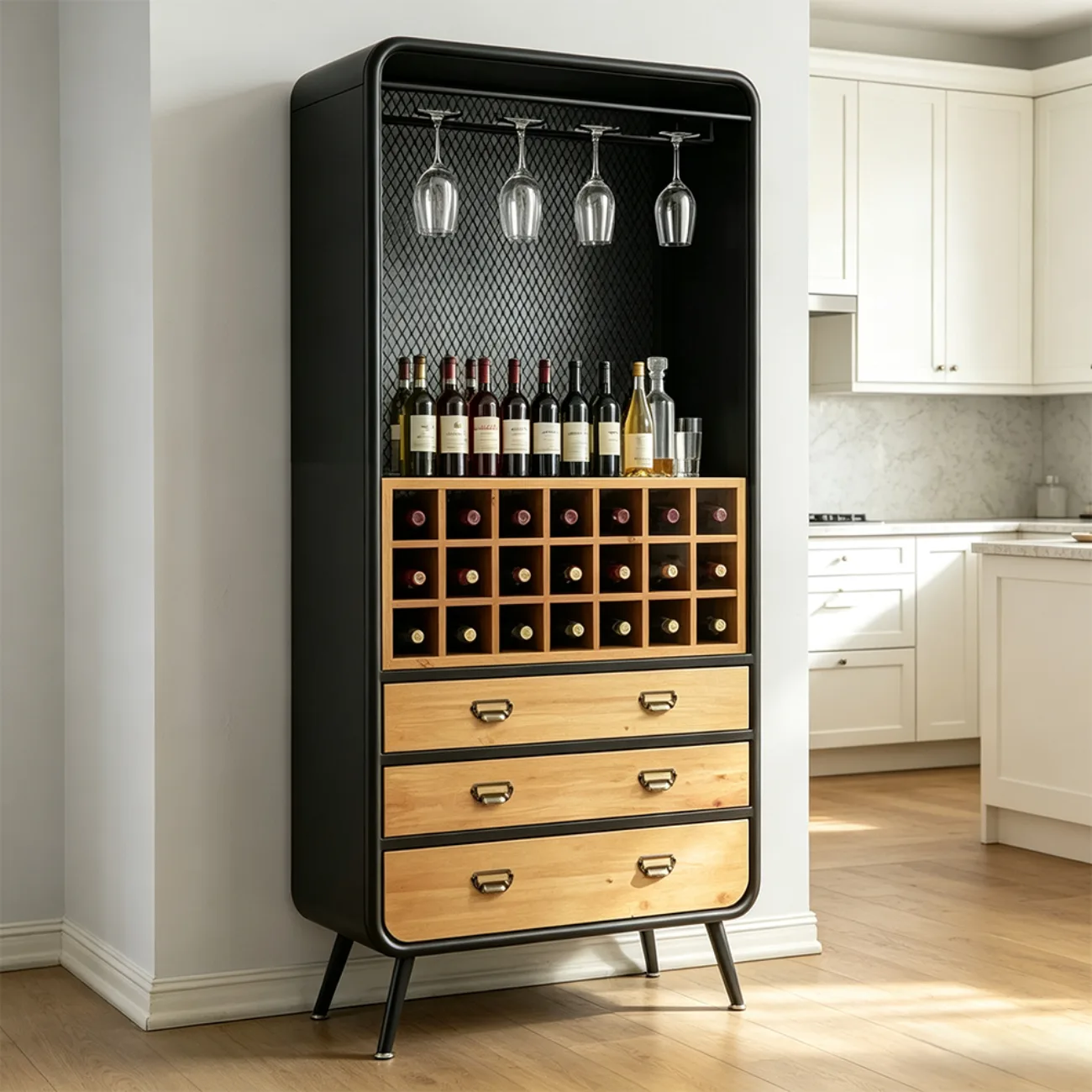 Industrial Wine Rack Cabinet with Glass Holder and Bottle Storage  Image - 1 | homeyfad
