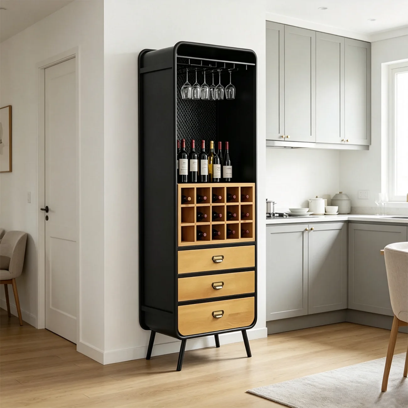 Industrial Wine Rack Cabinet with Glass Holder and Bottle Storage  Image - 3 | homeyfad
