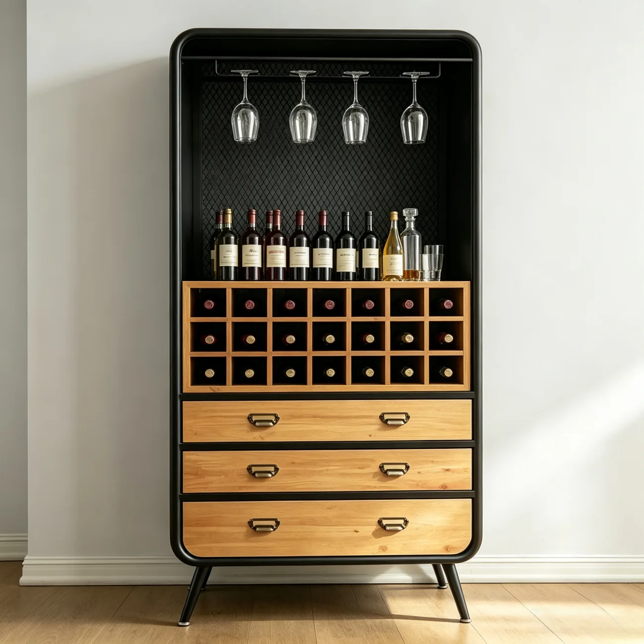 Industrial Wine Rack Cabinet with Glass Holder and Bottle Storage  Image - 2 | homeyfad