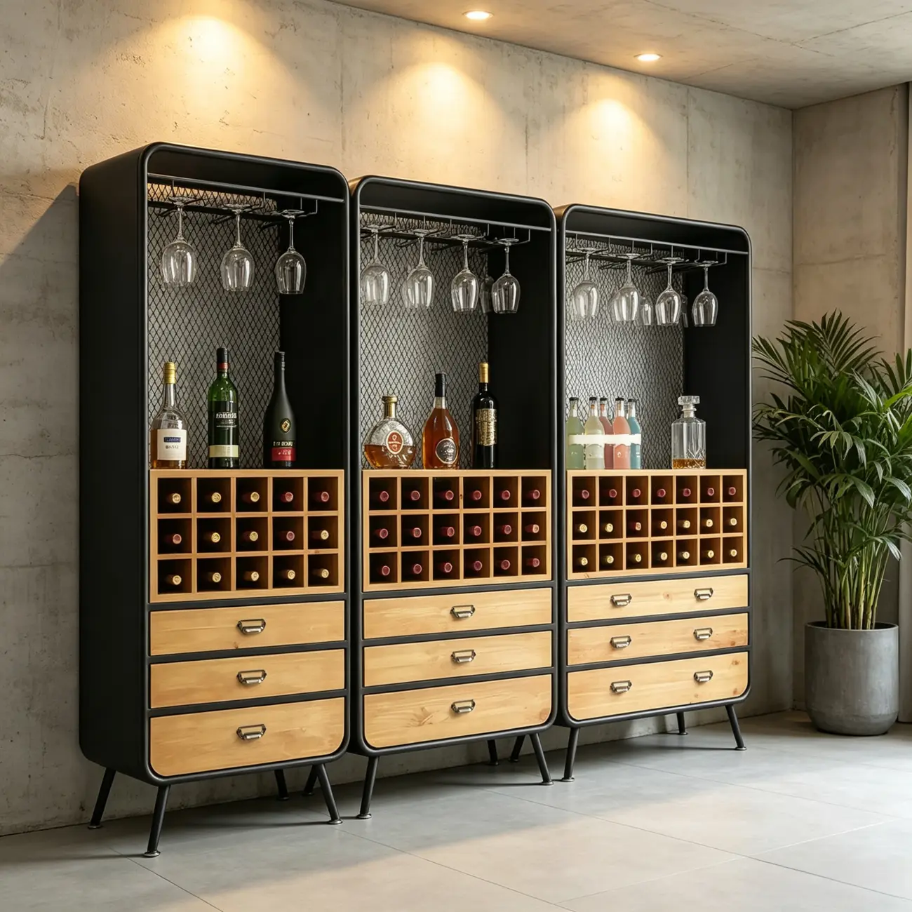 Industrial Wine Rack Cabinet with Glass Holder and Bottle Storage  Image - 6 | homeyfad