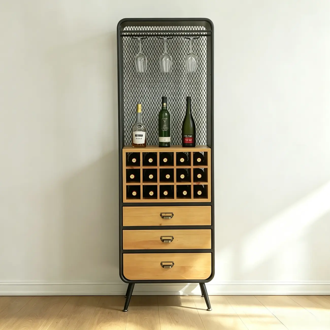 Industrial Wine Rack Cabinet with Glass Holder and Bottle Storage  Image - 11 | homeyfad
