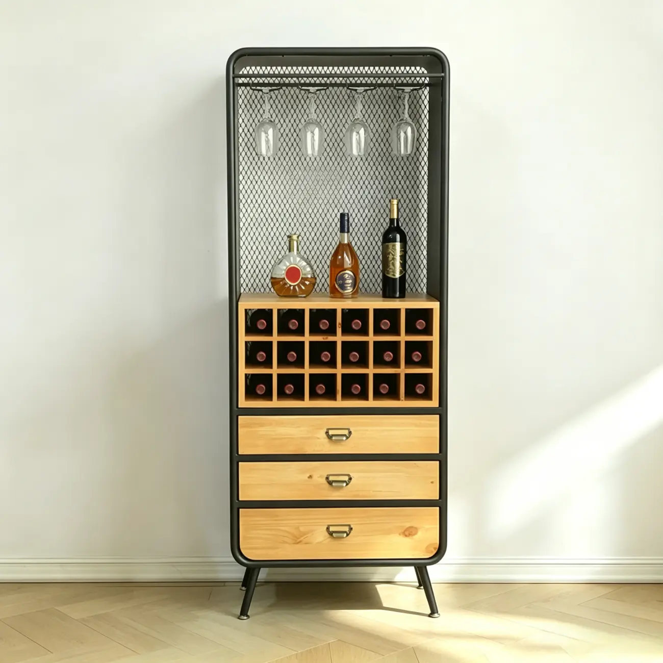 Industrial Wine Rack Cabinet with Glass Holder and Bottle Storage  Image - 12 | homeyfad