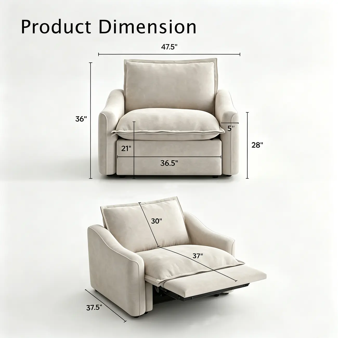 Beige Modern Living Room Power Reclining Sofa With Adjustable Footrest Image - 14 | homeyfad