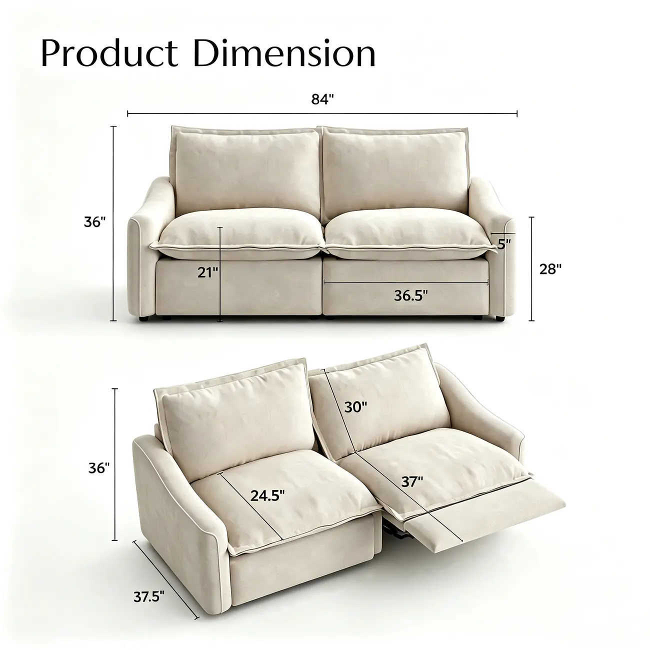 Beige Modern Living Room Power Reclining Sofa With Adjustable Footrest Image - 13 | homeyfad