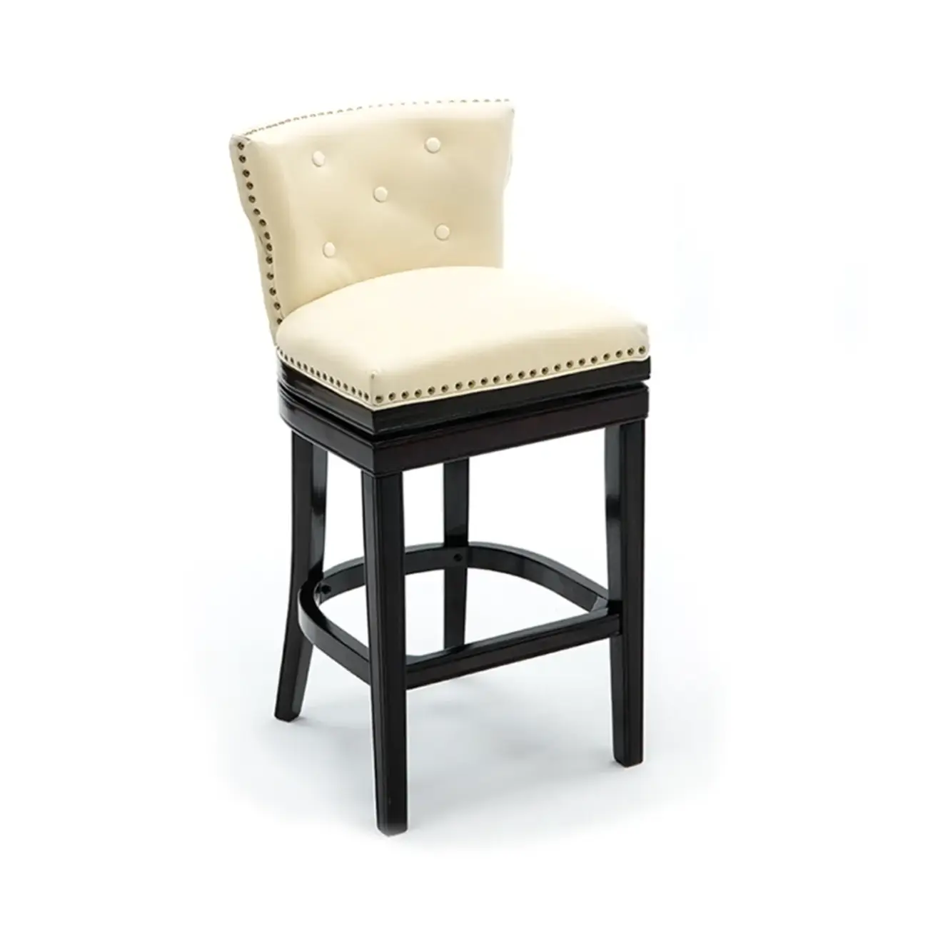 Solid Wood Genuine Leather Swivel Bar Stool Image - 28 | homeyfad