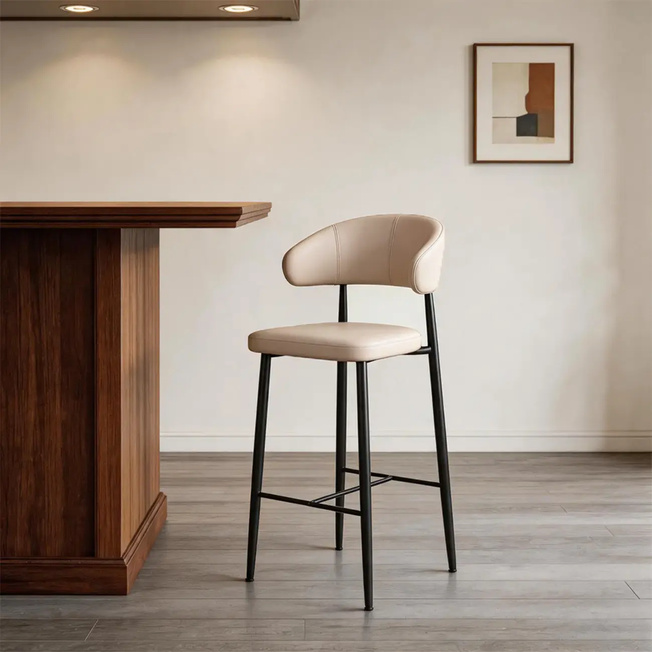 Modern Faux Leather Counter Height Bar Stool with Curved Back Image - 10 | homeyfad