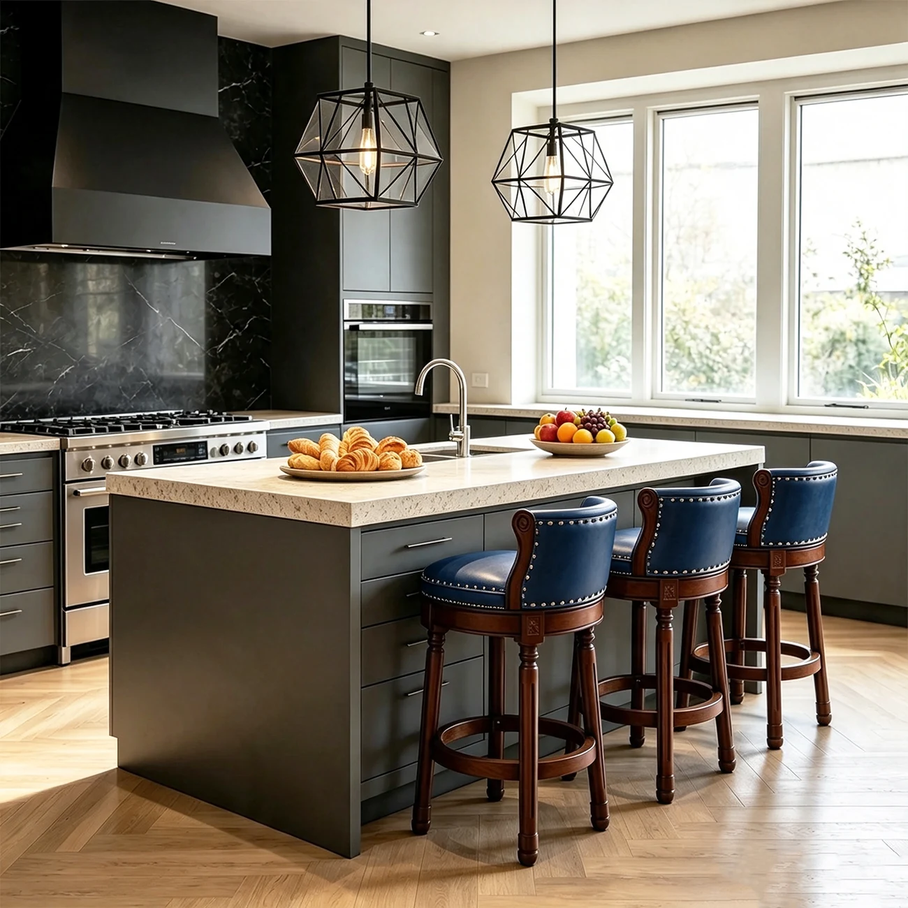 Traditional Genuine Leather Solid Wood Swivel Kitchen 25.6"H Counter Stools Image - 2 | homeyfad