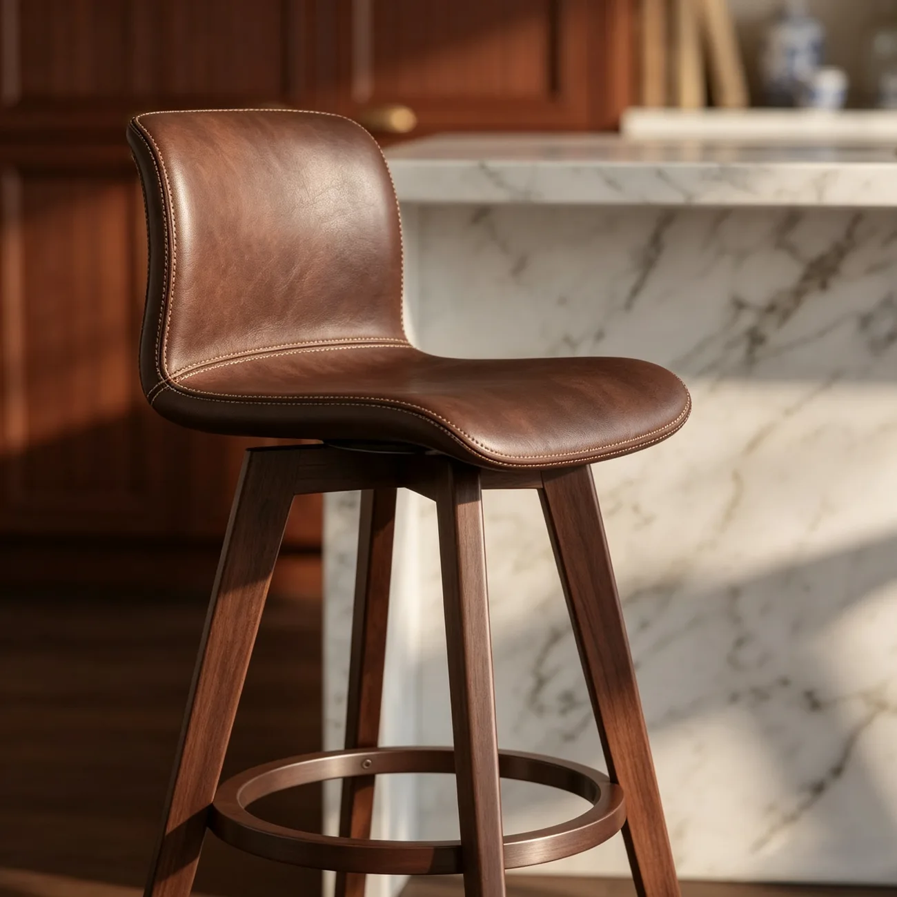 Saddle Seat Leather Counter Height Low Back Swivel Bar Stools Image - 12 | homeyfad