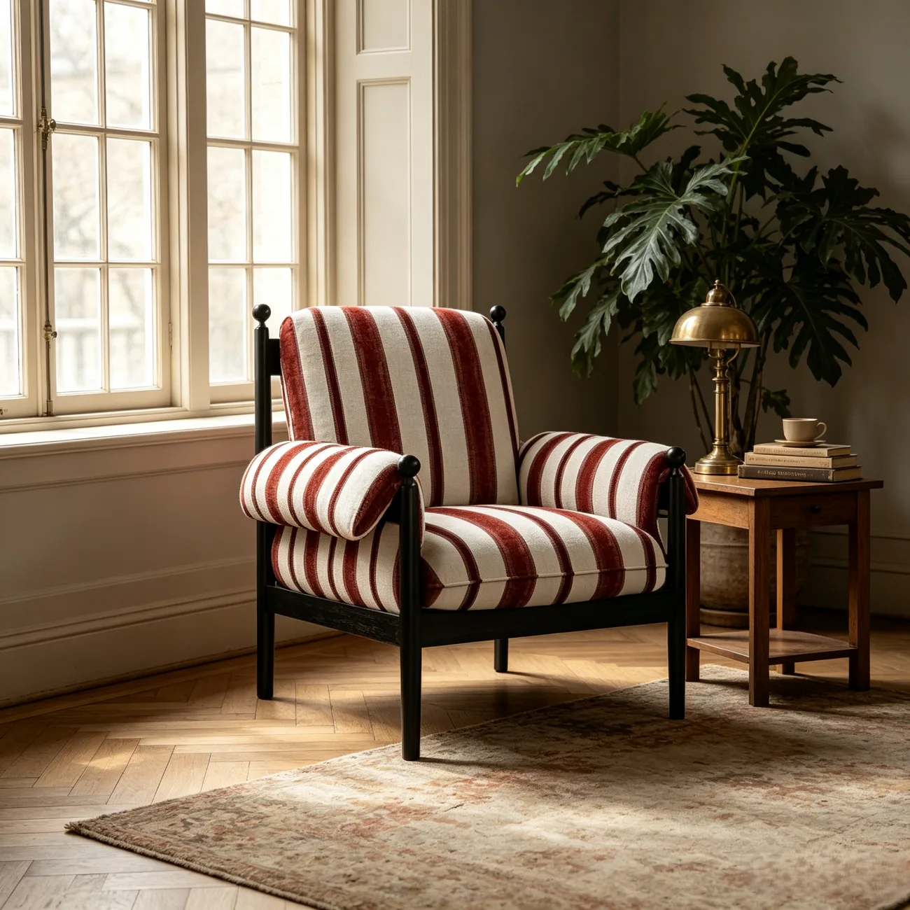 Vintage Striped Upholstered Accent Chair with Removable Cover Image - 2 | homeyfad