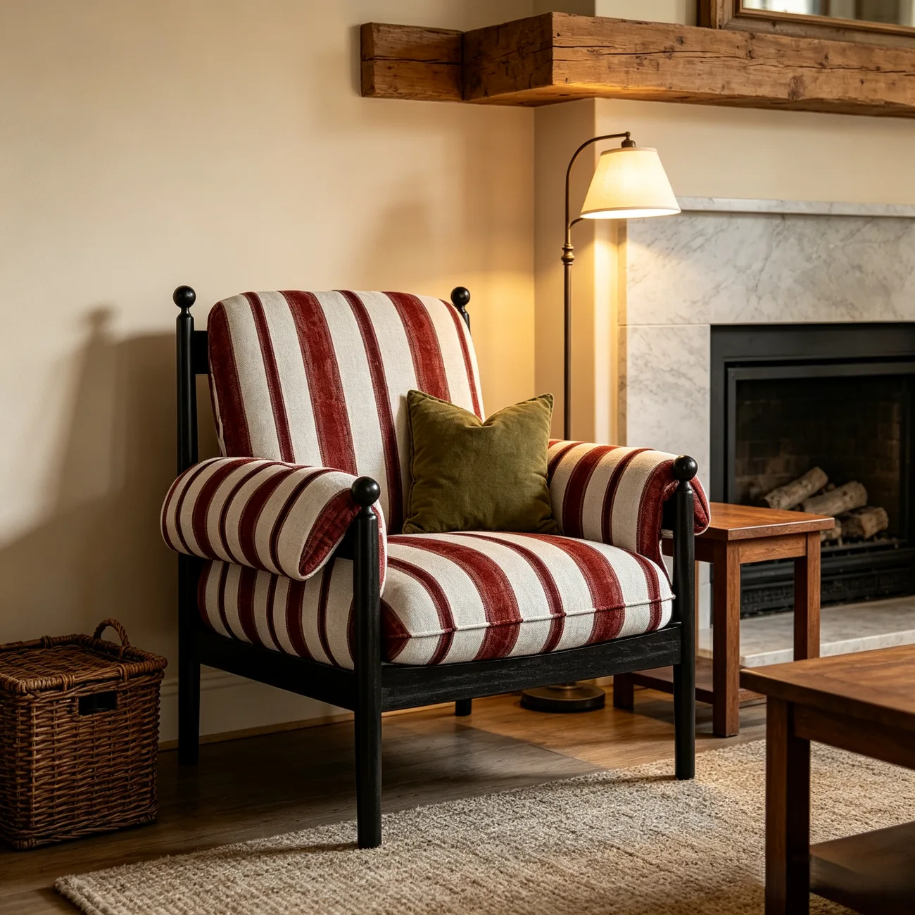 Vintage Striped Upholstered Accent Chair with Removable Cover Image - 13 | homeyfad