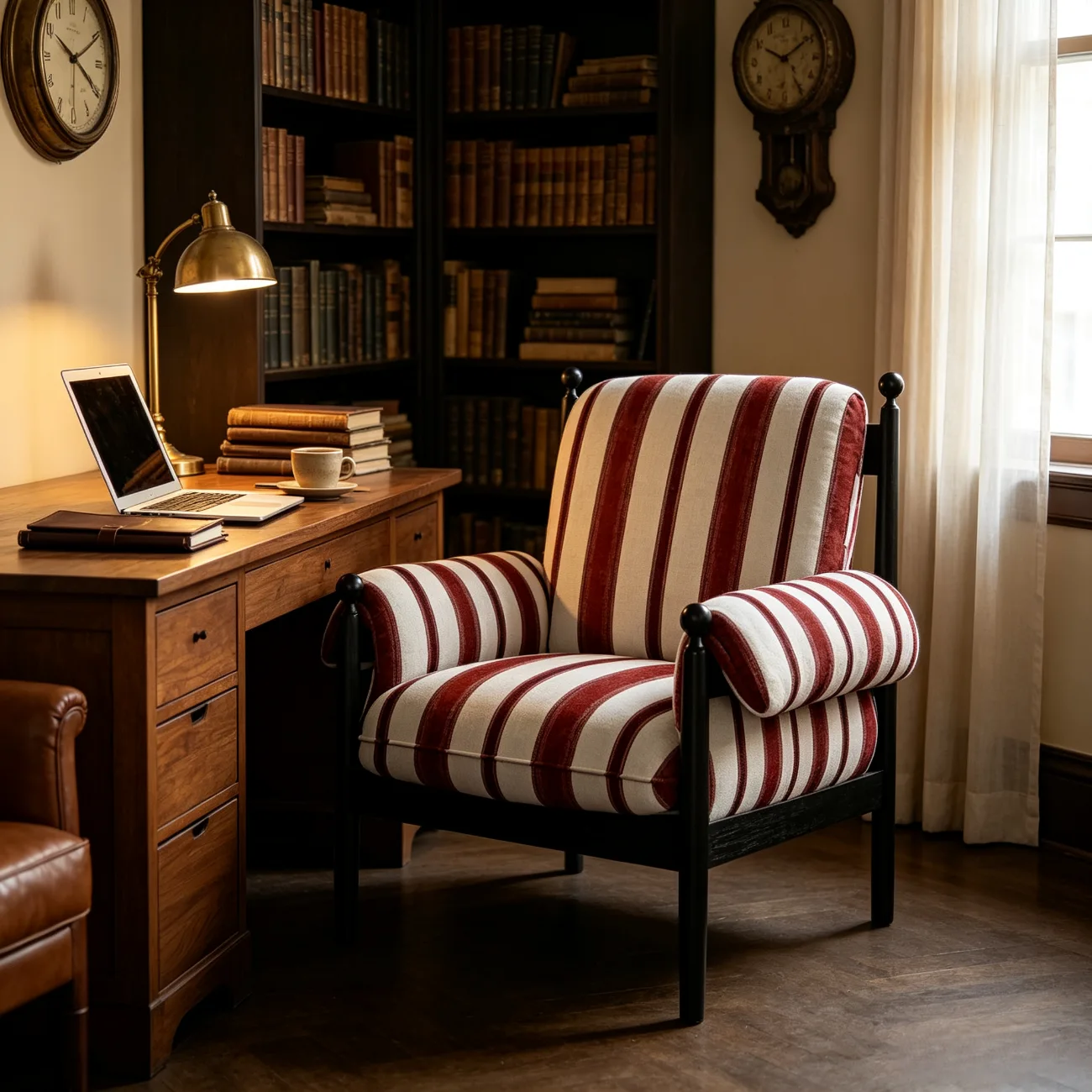 Vintage Striped Upholstered Accent Chair with Removable Cover Image - 14 | homeyfad