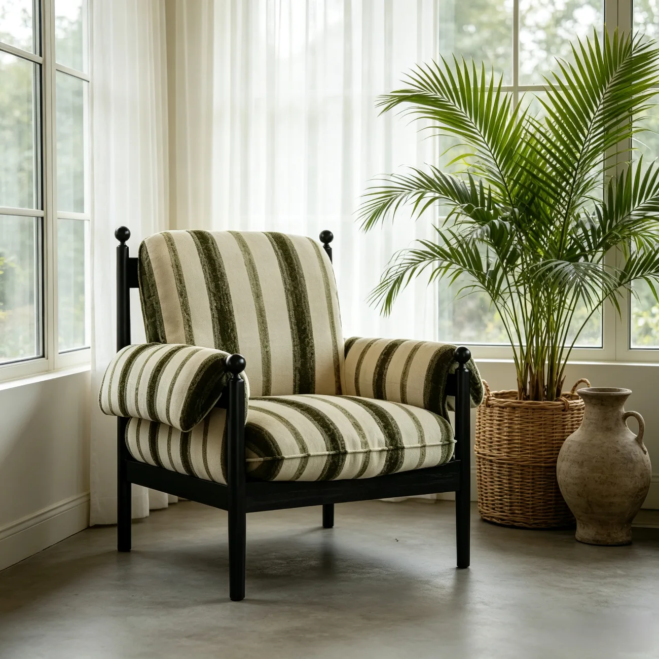 Vintage Striped Upholstered Accent Chair with Removable Cover Image - 4 | homeyfad