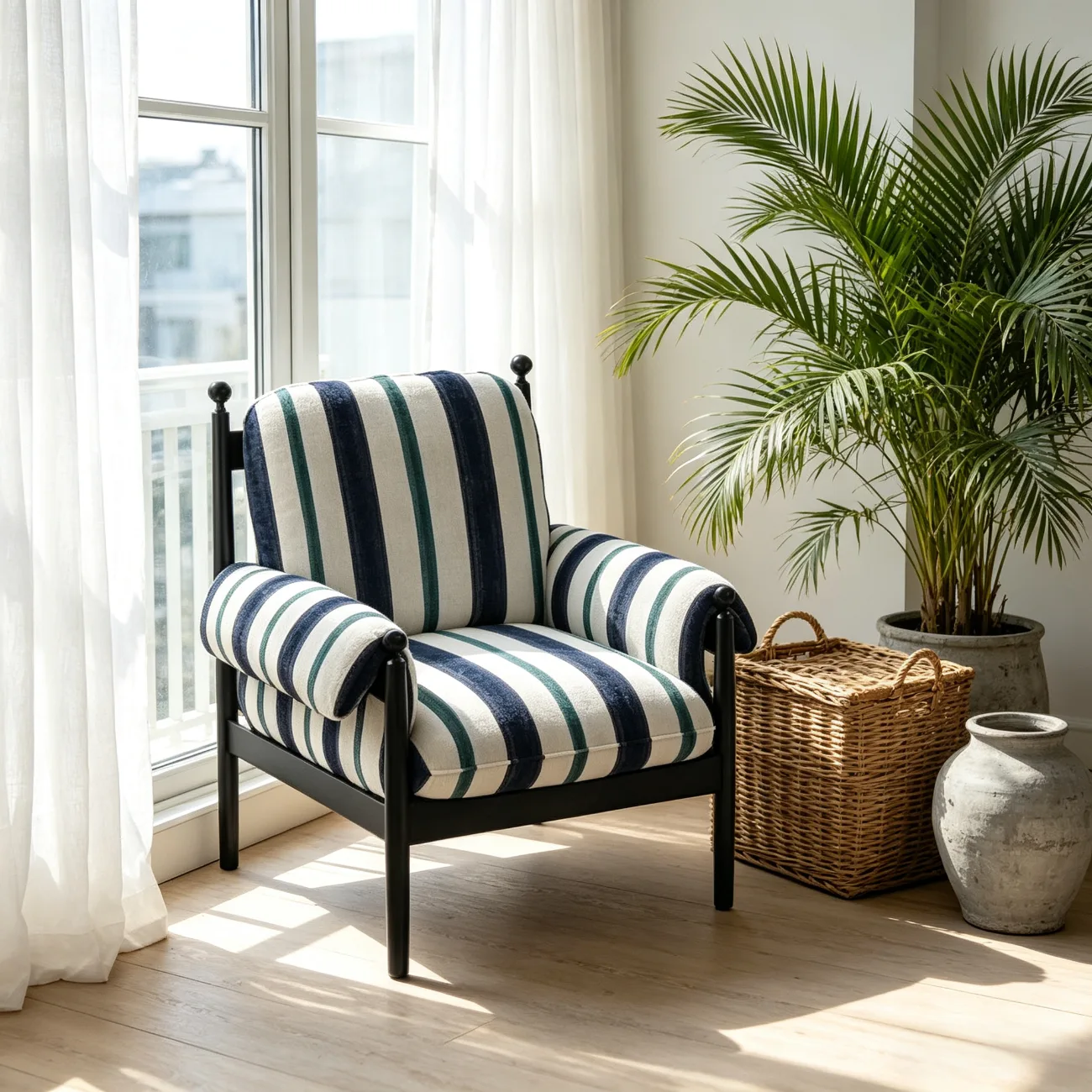 Vintage Striped Upholstered Accent Chair with Removable Cover Image - 5 | homeyfad