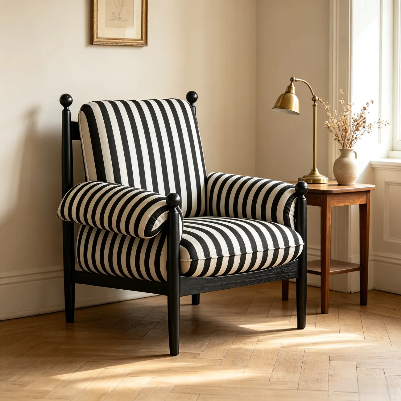 Vintage Striped Upholstered Accent Chair with Removable Cover Image - 9 | homeyfad