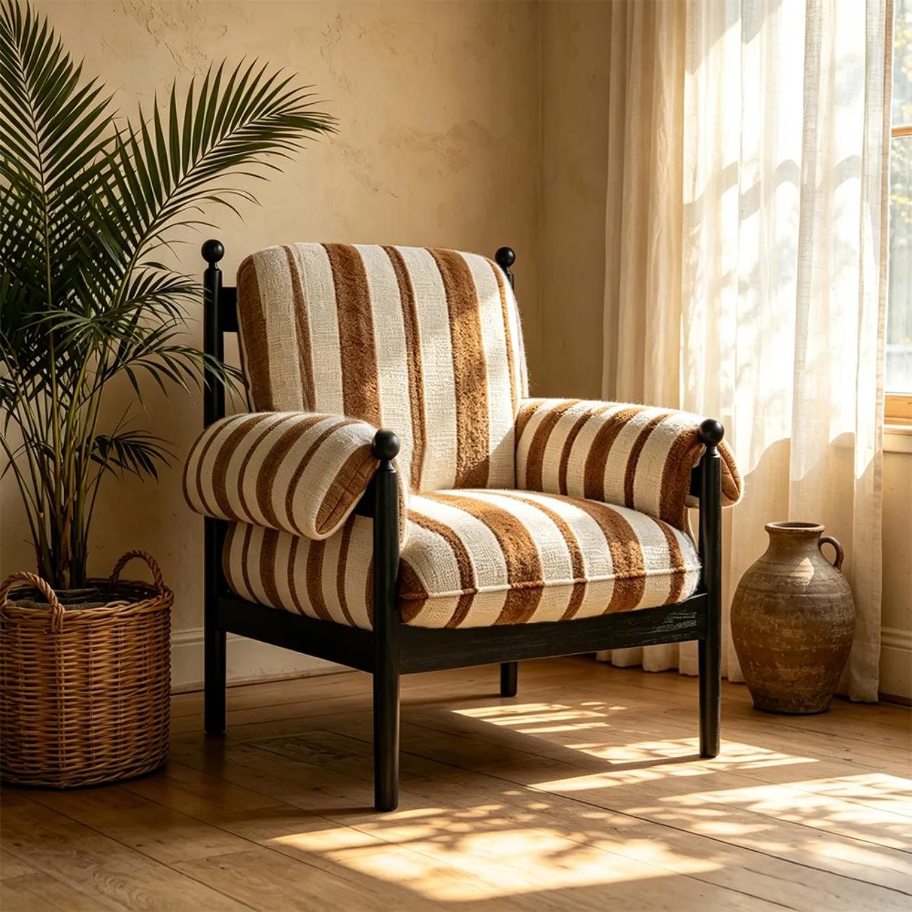 Vintage Striped Upholstered Accent Chair with Removable Cover Image - 12 | homeyfad