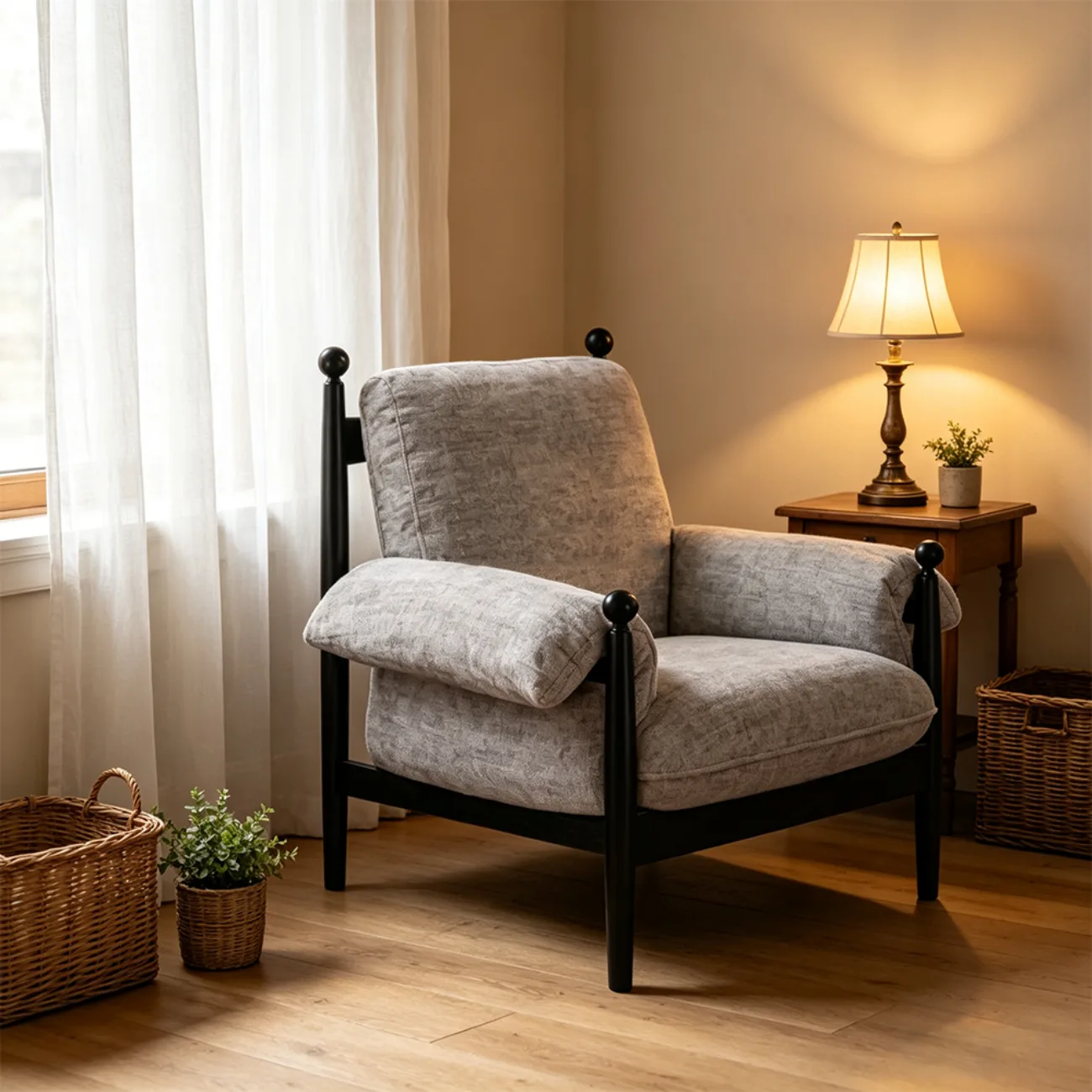 Vintage Striped Upholstered Accent Chair with Removable Cover Image - 10 | homeyfad