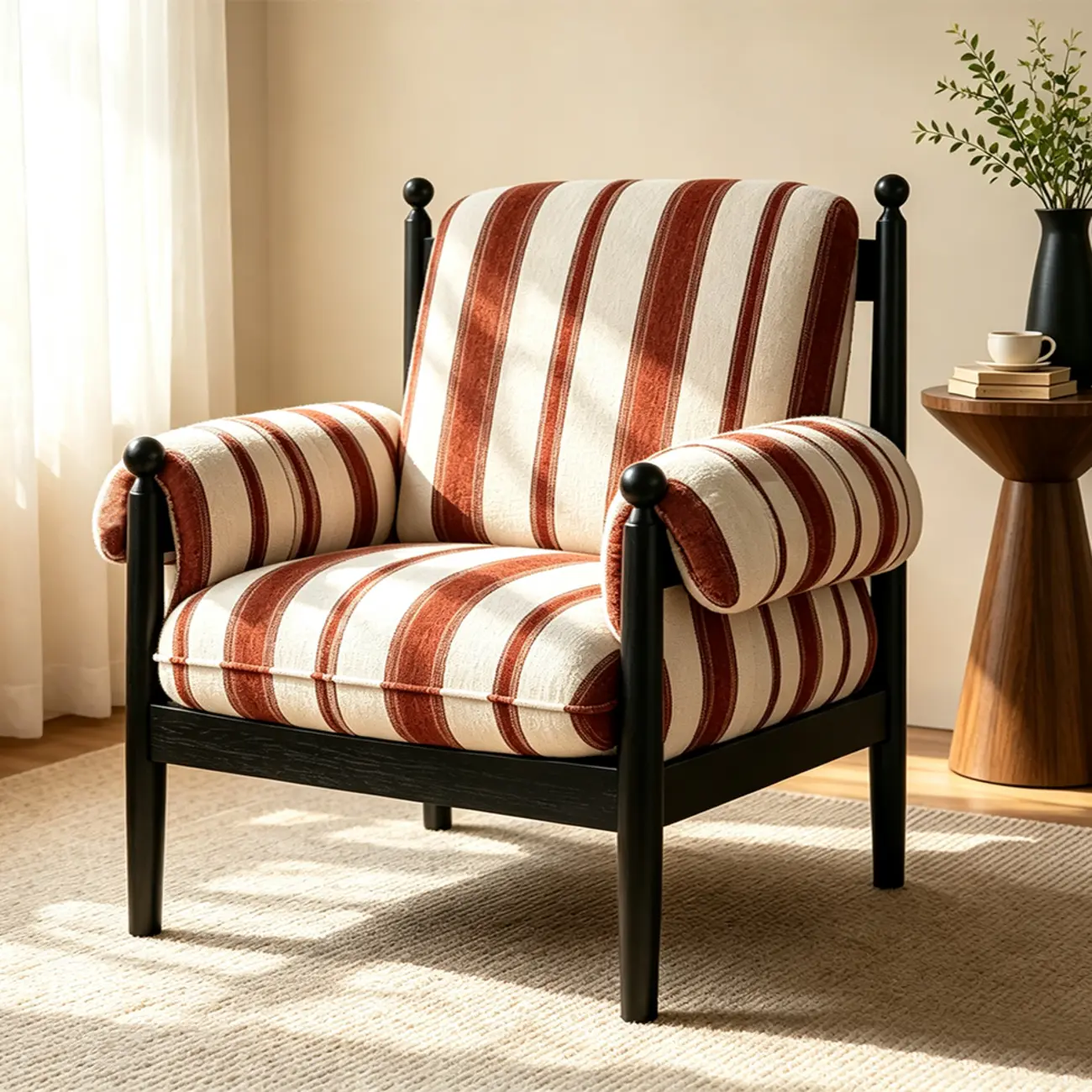 Vintage Striped Upholstered Accent Chair with Removable Cover Image - 1 | homeyfad
