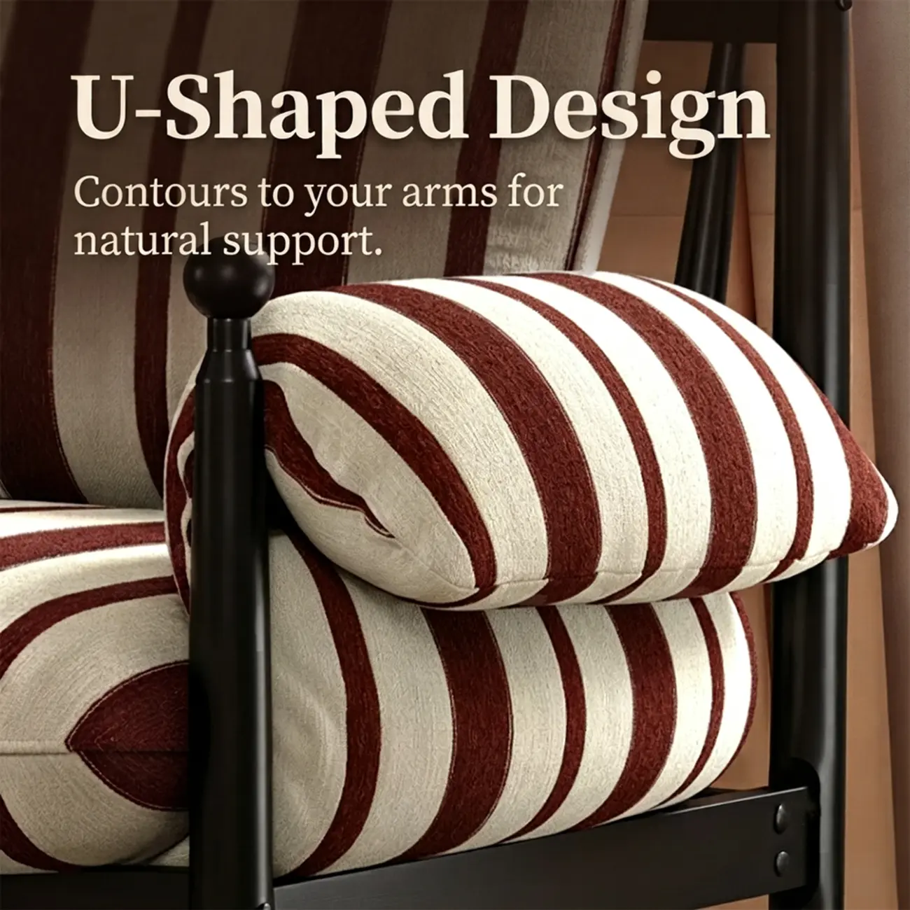 Vintage Striped Upholstered Accent Chair with Removable Cover Image - 6 | homeyfad