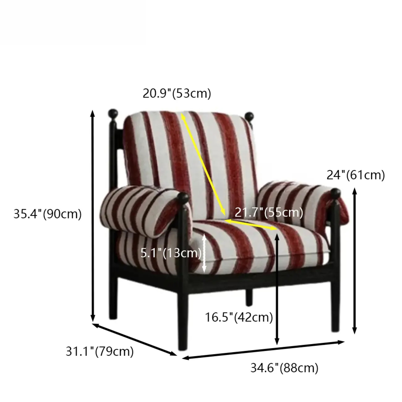 Vintage Striped Upholstered Accent Chair with Removable Cover #size | homeyfad