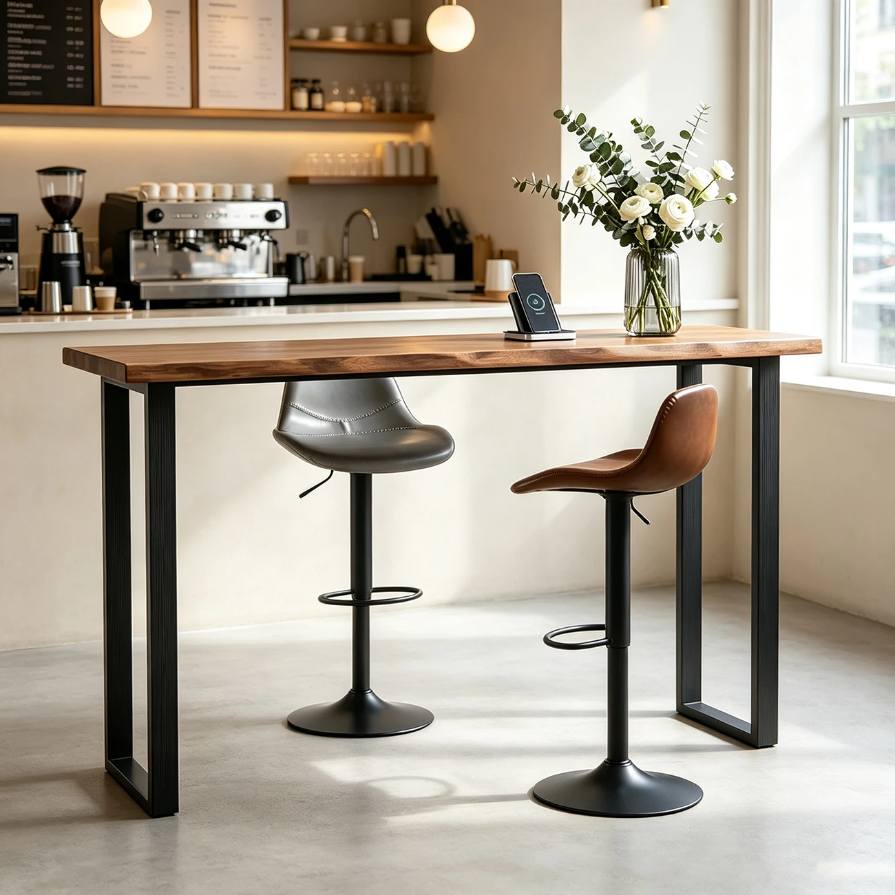 Modern Leather Adjustable Bar Stools with Footrest for Home Bar Image - 5 | homeyfad