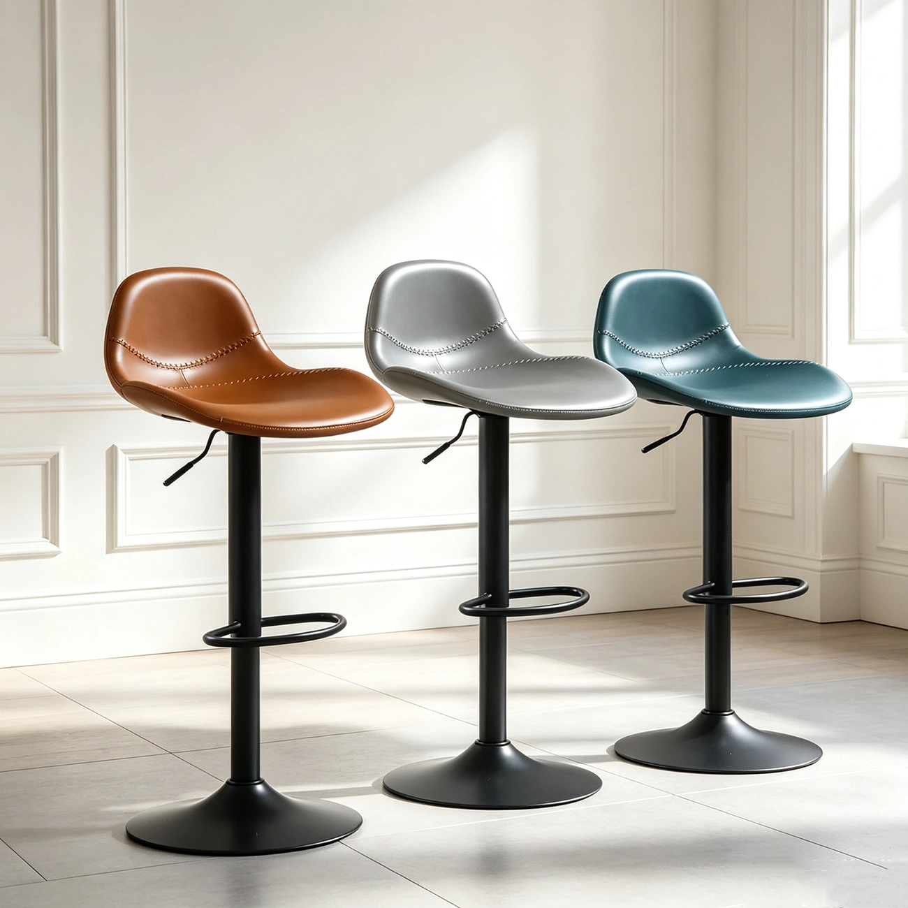 Modern Leather Adjustable Bar Stools with Footrest for Home Bar Image - 2 | homeyfad