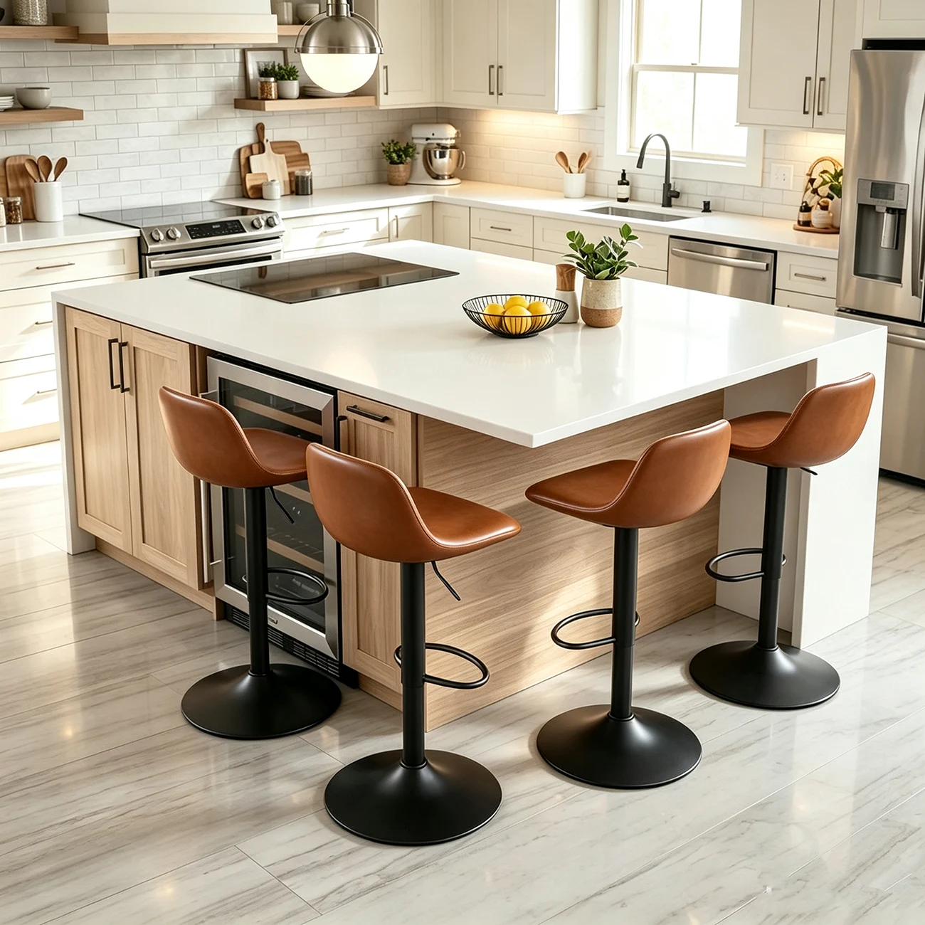 Modern Leather Adjustable Bar Stools with Footrest for Home Bar Image - 6 | homeyfad