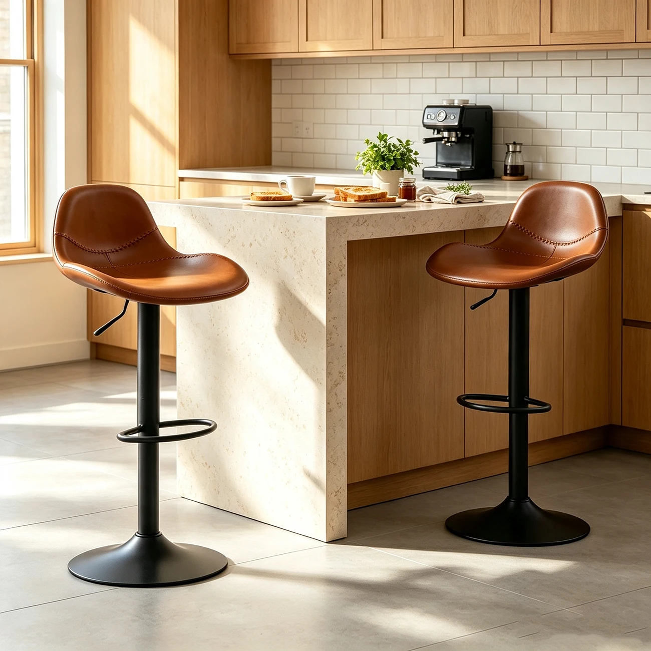 Modern Leather Adjustable Bar Stools with Footrest for Home Bar Image - 1 | homeyfad