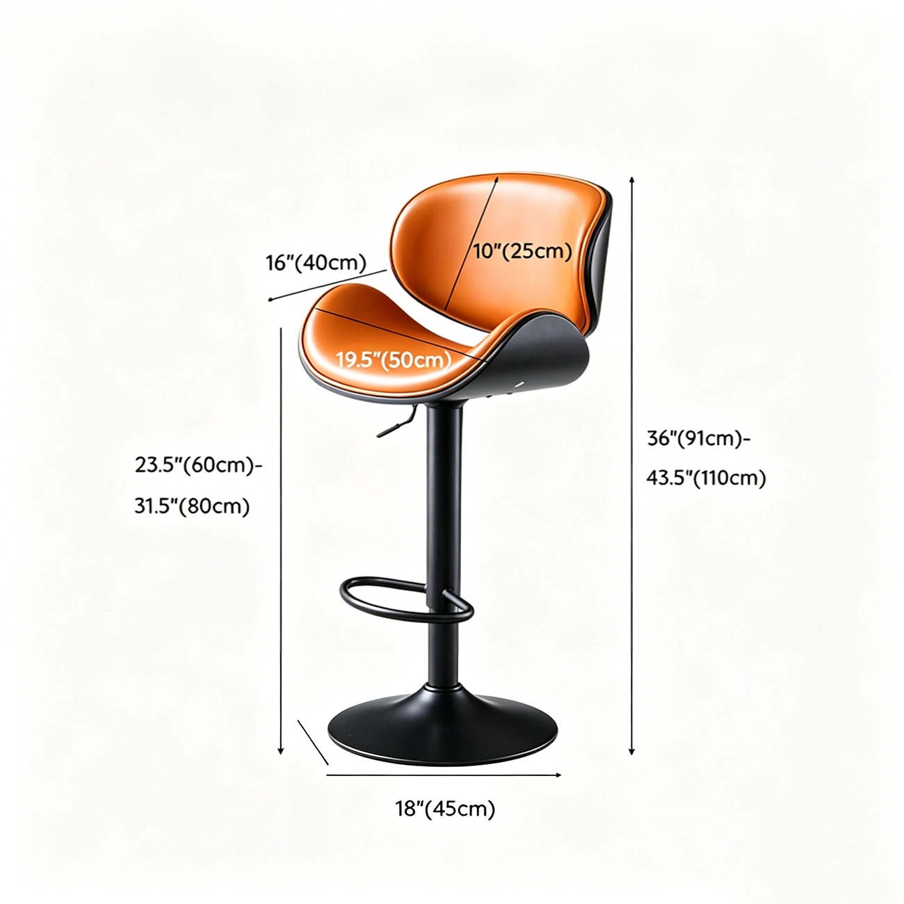 Modern Saddle Swivel Genuine Leather Pedestal Bar Stool #size | homeyfad