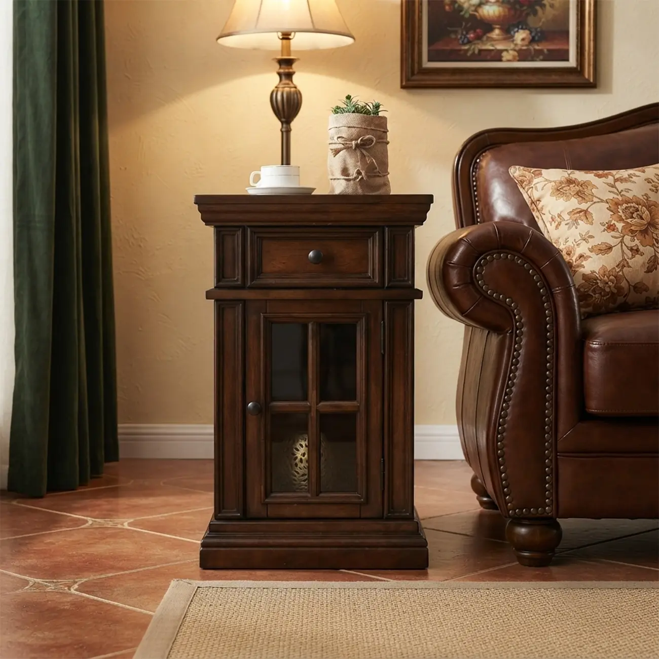 Brown Solid Wood End Table with Storage for Living Room Image - 1 | homeyfad