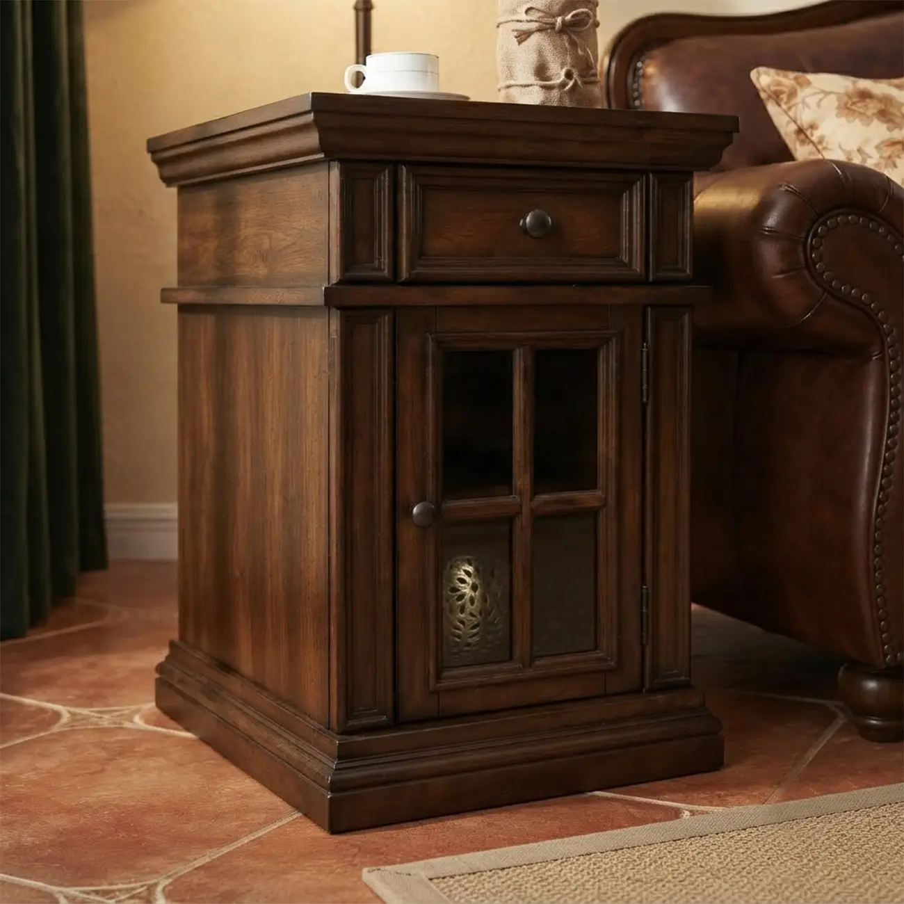 Brown Solid Wood End Table with Storage for Living Room Image - 2 | homeyfad