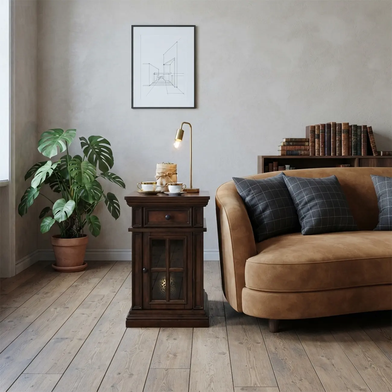 Brown Solid Wood End Table with Storage for Living Room Image - 5 | homeyfad