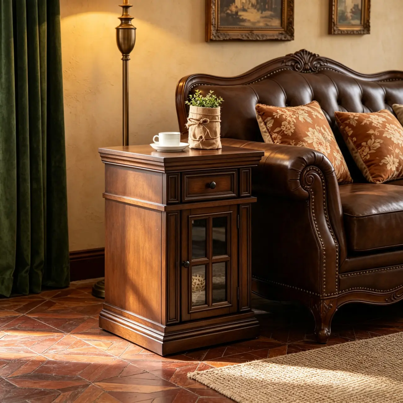 Brown Solid Wood End Table with Storage for Living Room Image - 6 | homeyfad