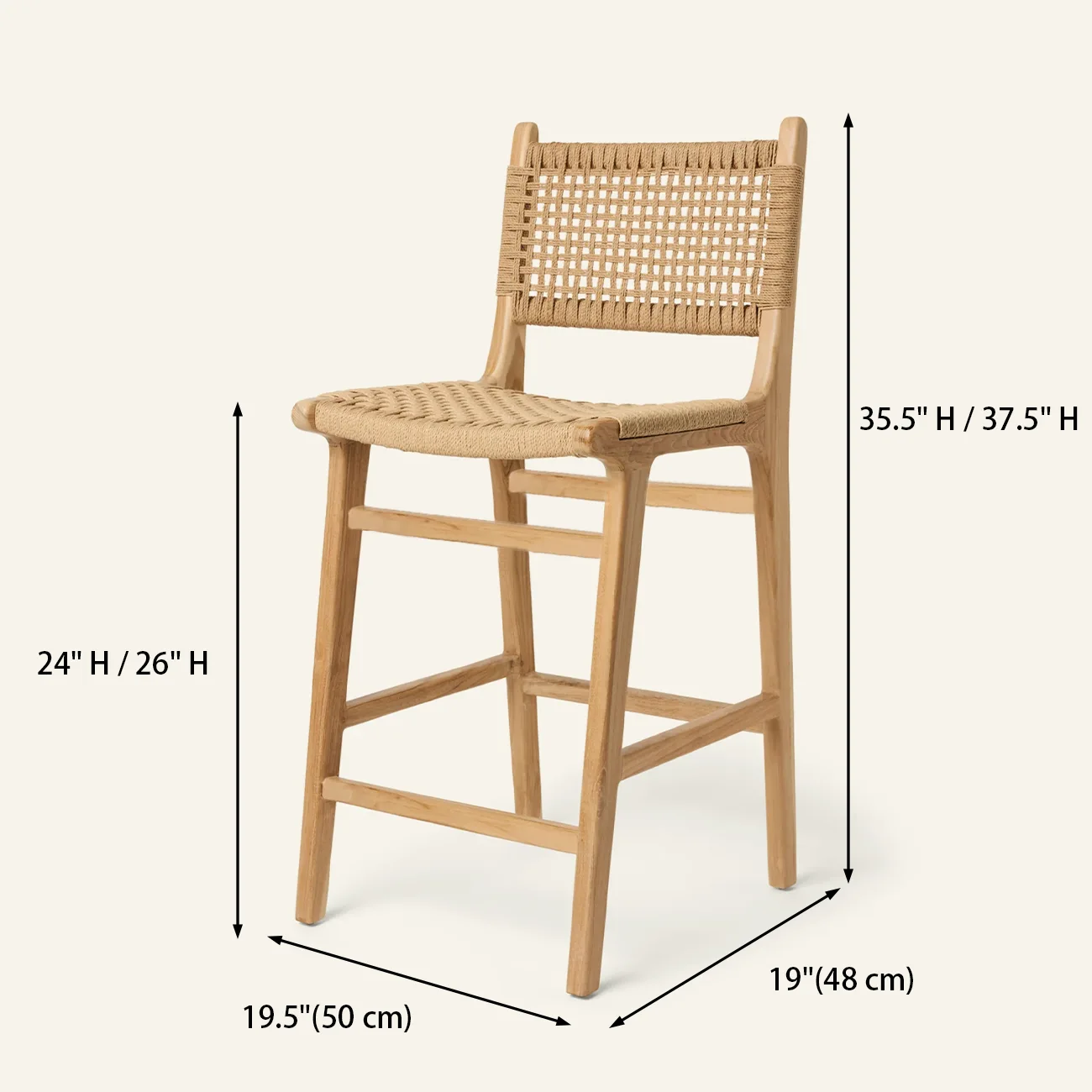 Scandinavian Solid Wood Counter Stool Woven Cord Backrest #size | homeyfad