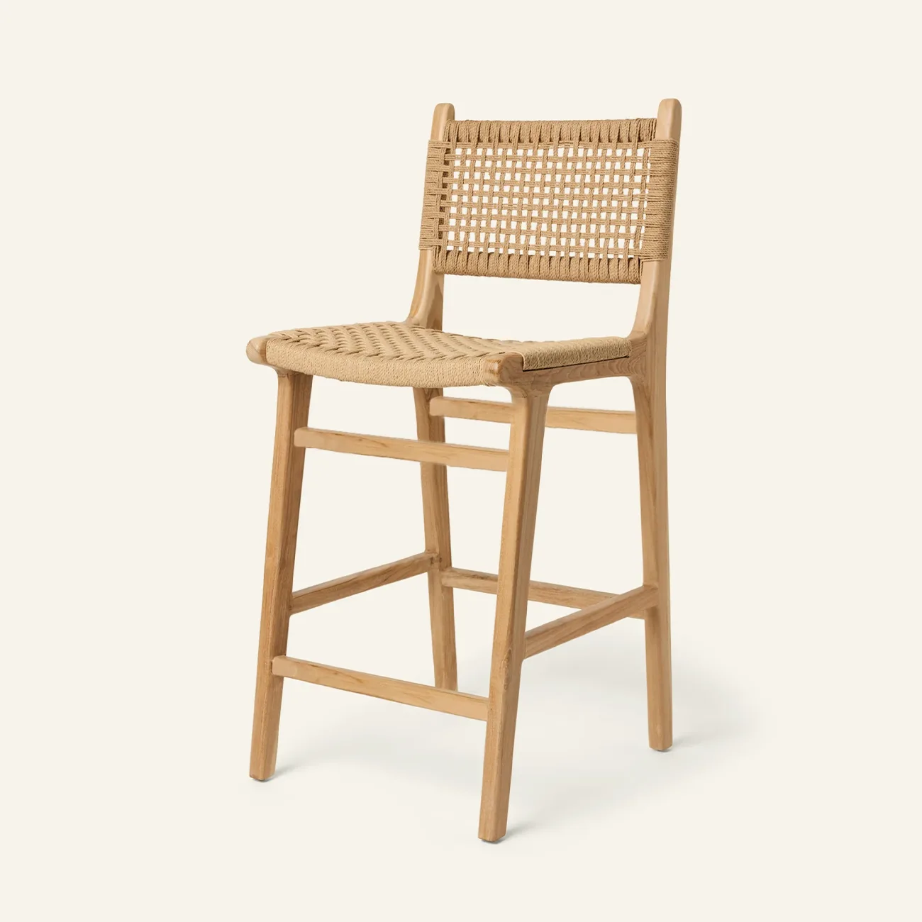 Scandinavian Solid Wood Counter Stool Woven Cord Backrest Image - 7 | homeyfad