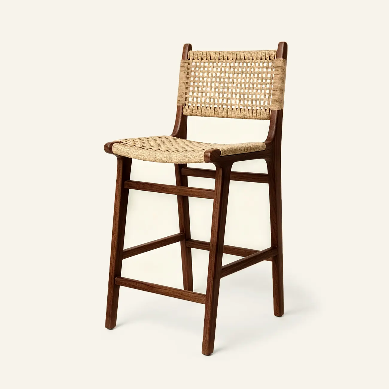 Scandinavian Solid Wood Counter Stool Woven Cord Backrest Image - 6 | homeyfad