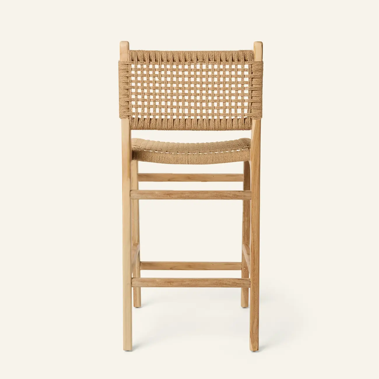 Scandinavian Solid Wood Counter Stool Woven Cord Backrest Image - 9 | homeyfad