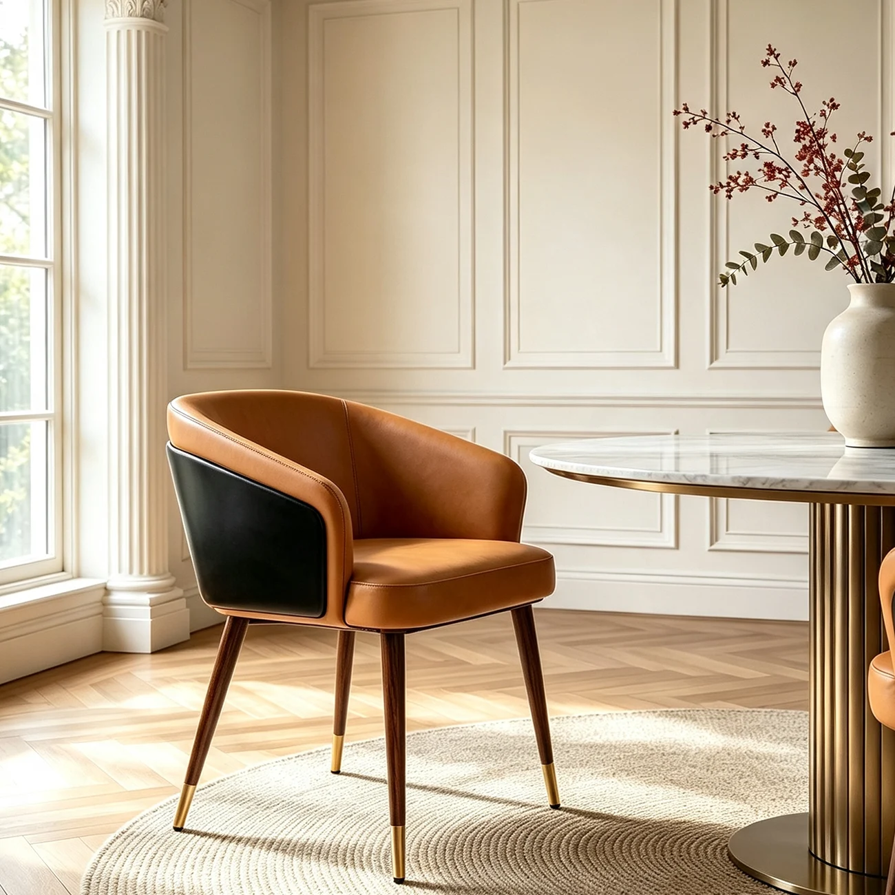 Modern Armrest Faux Leather Wood Dining Chair Low Back Image - 14 | homeyfad