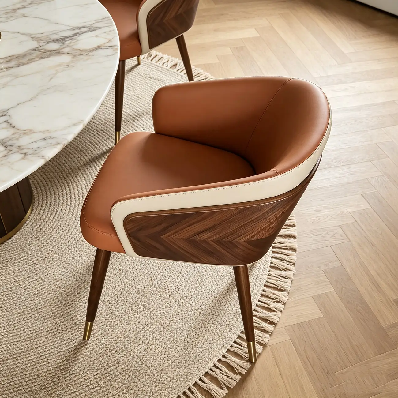 Modern Armrest Faux Leather Wood Dining Chair Low Back Image - 2 | homeyfad